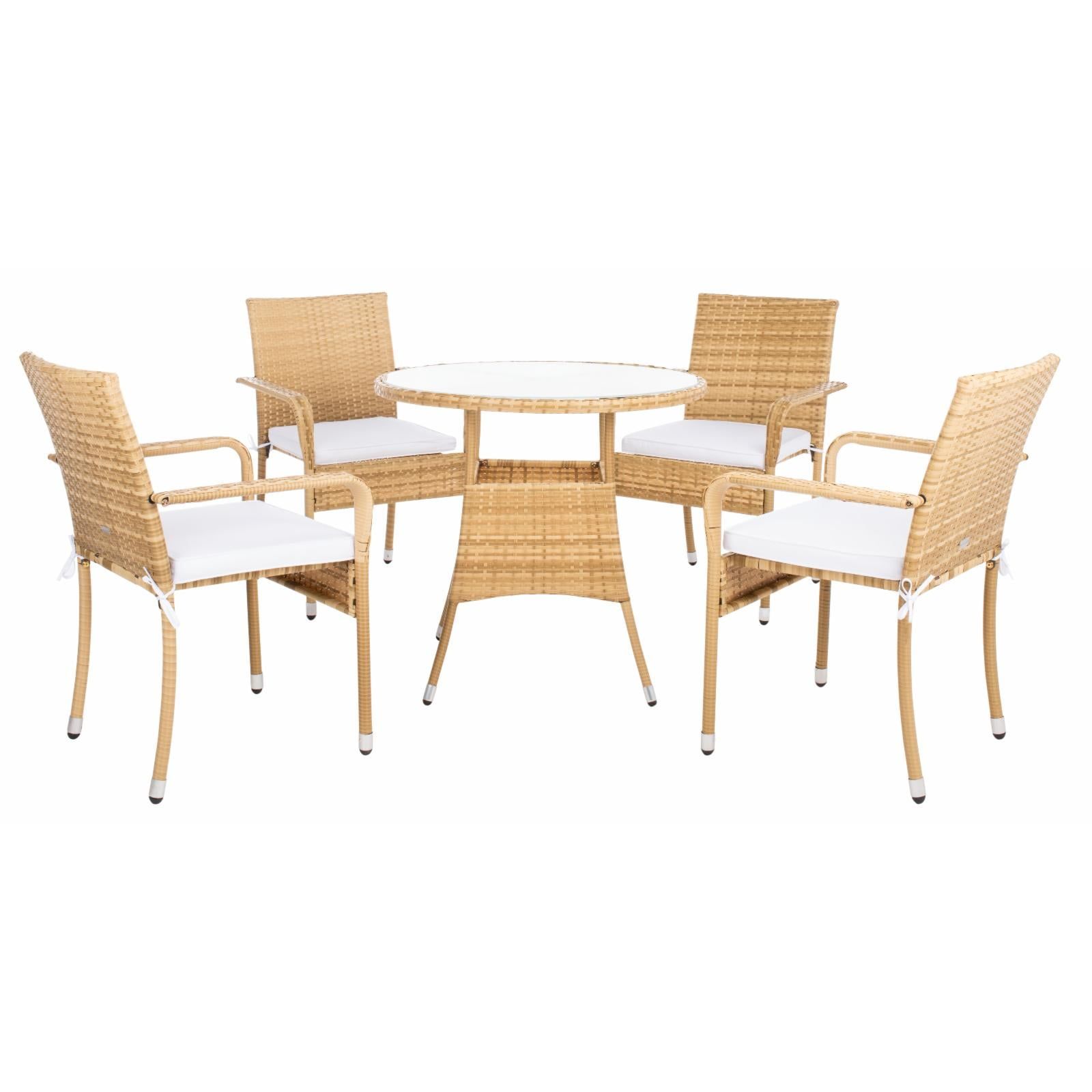 Natural Wicker 5 Piece Bistro Dining Set with Cushions