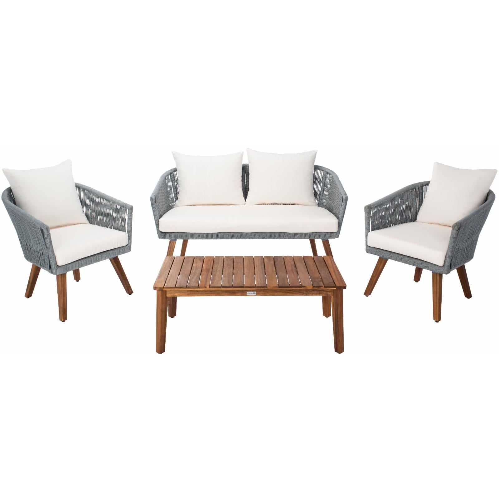 Velso 4 Piece Navy and Beige Acacia Outdoor Set