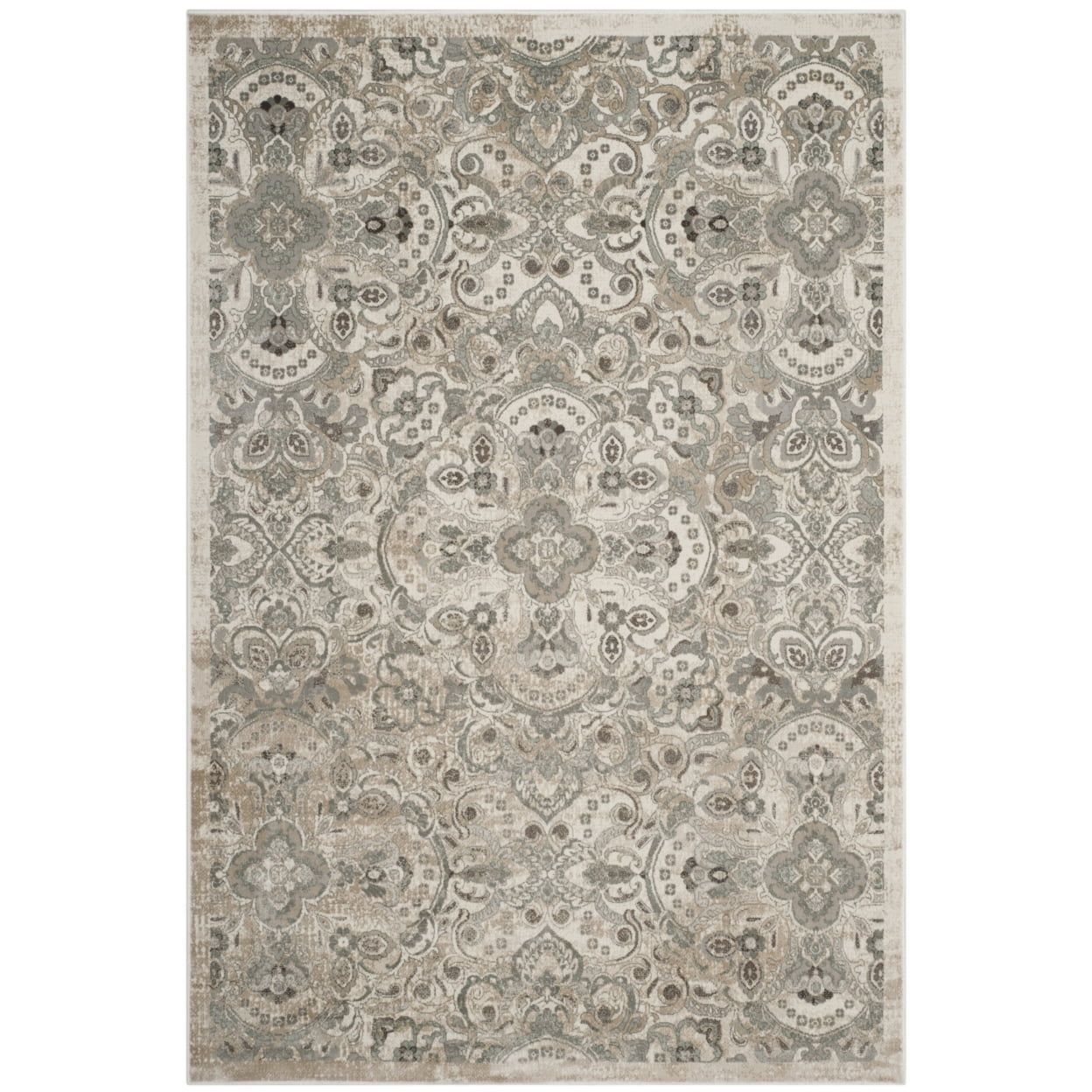 Persian Garden Cream and Silver Viscose Area Rug