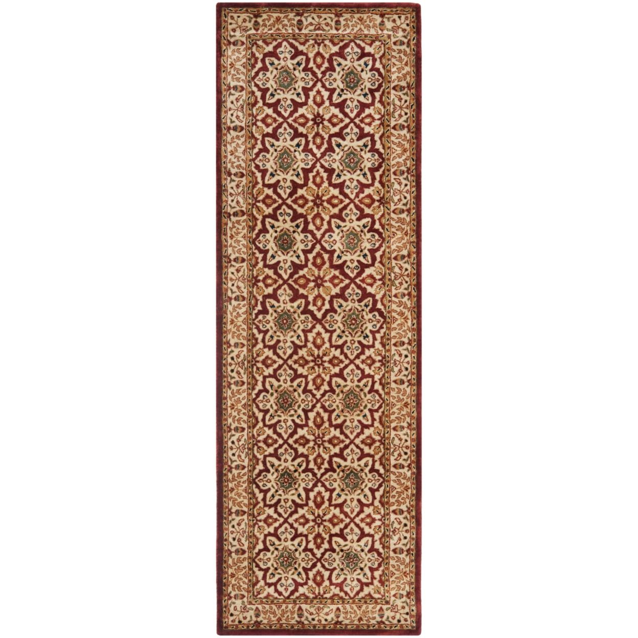 Ivory and Red Hand-Tufted Wool Persian Runner Rug