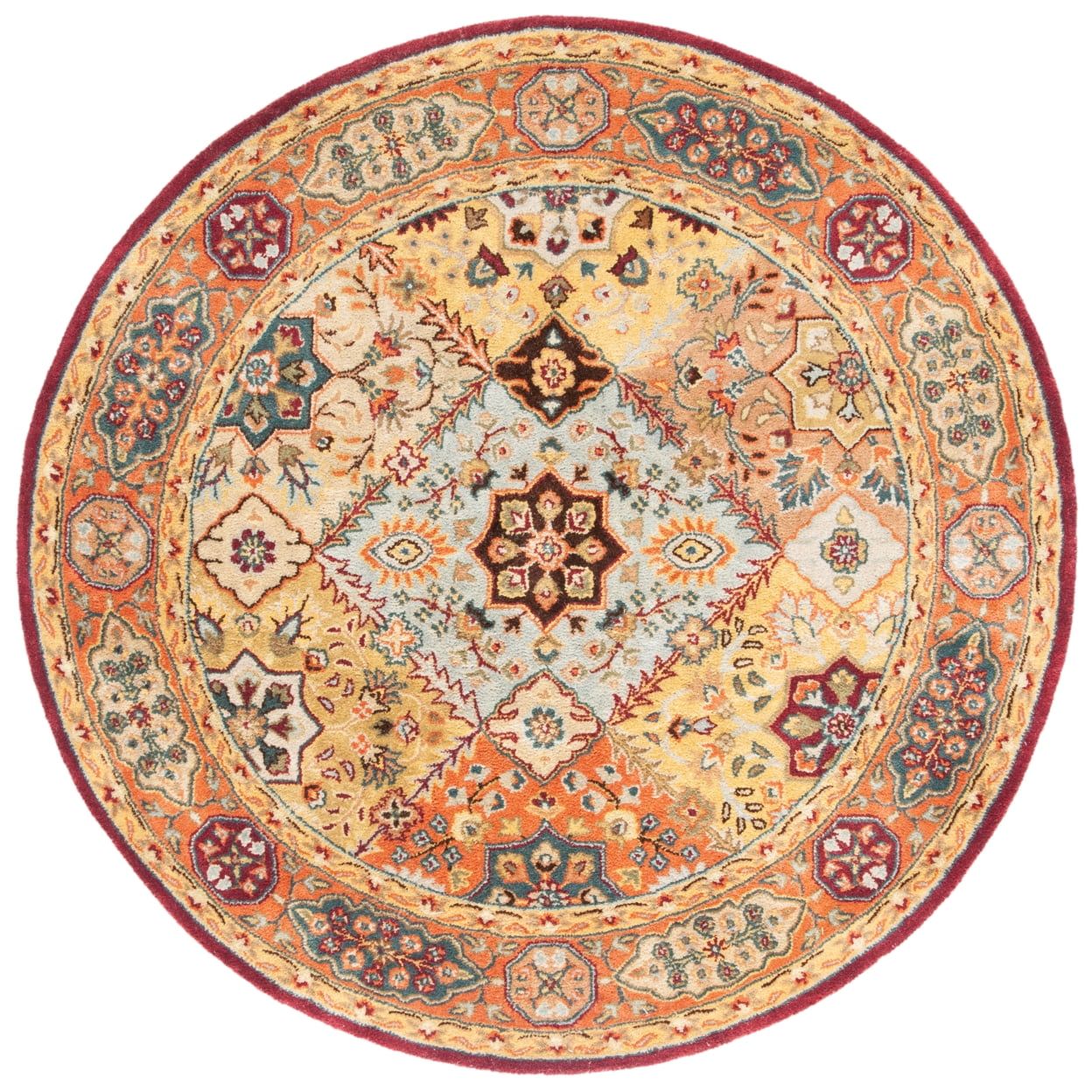 Handmade Round Red and Rust Wool Area Rug, 6' Diameter