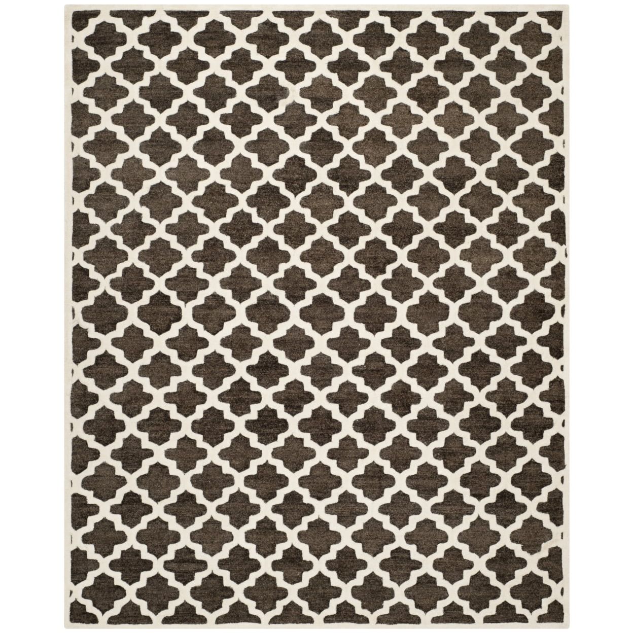 Hand-Tufted Dark Brown Geometric Wool Rug, 5' x 8'