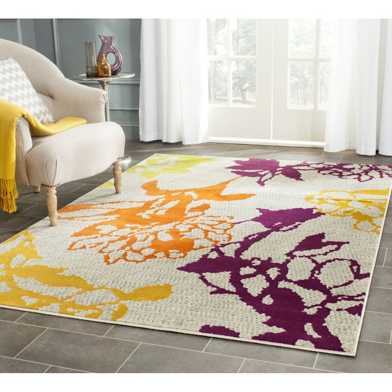 Multicolor Floral Synthetic Reversible Area Rug, 4'1" x 6'