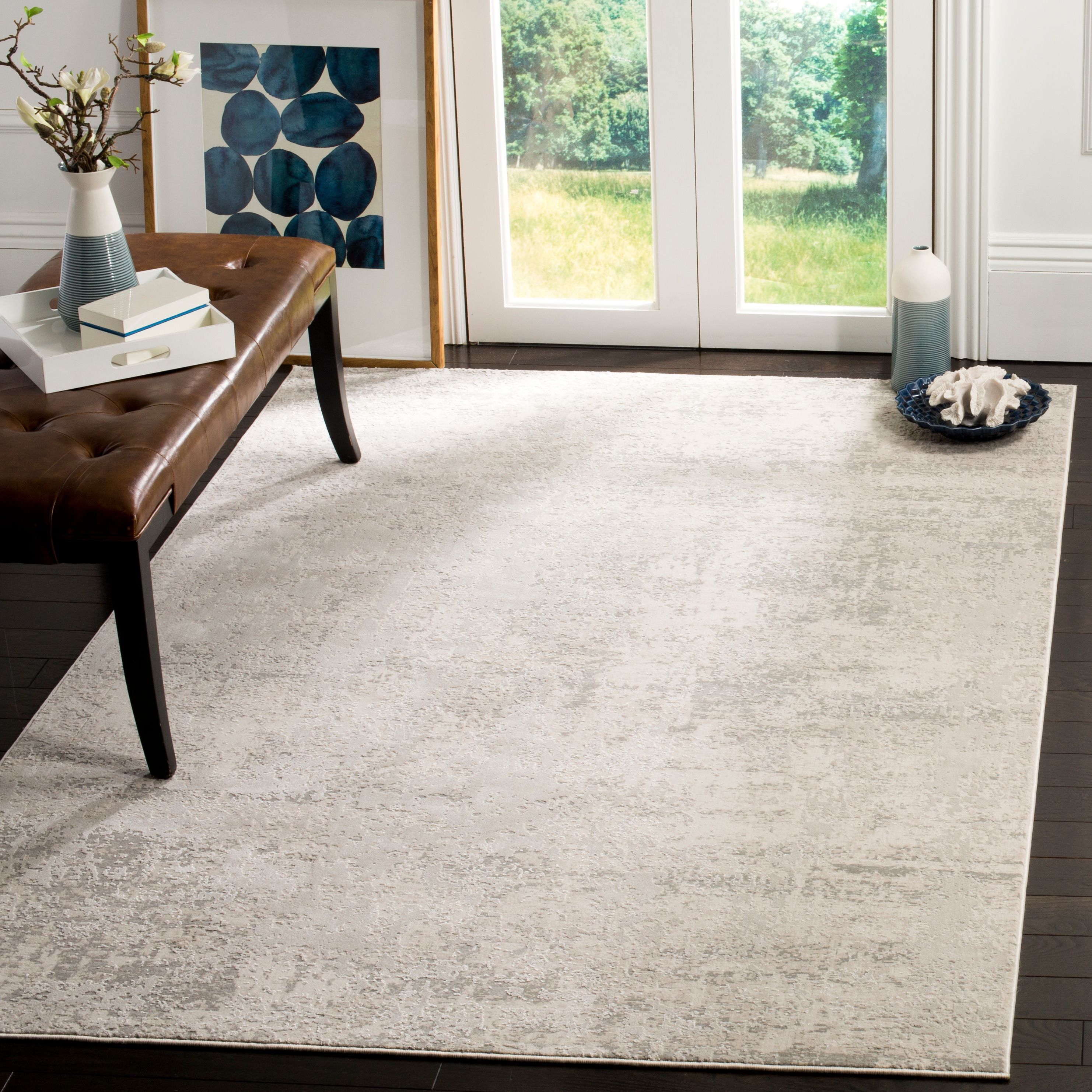 Elegant Beige & Grey 8' x 10' Hand-Knotted Wool Blend Area Rug