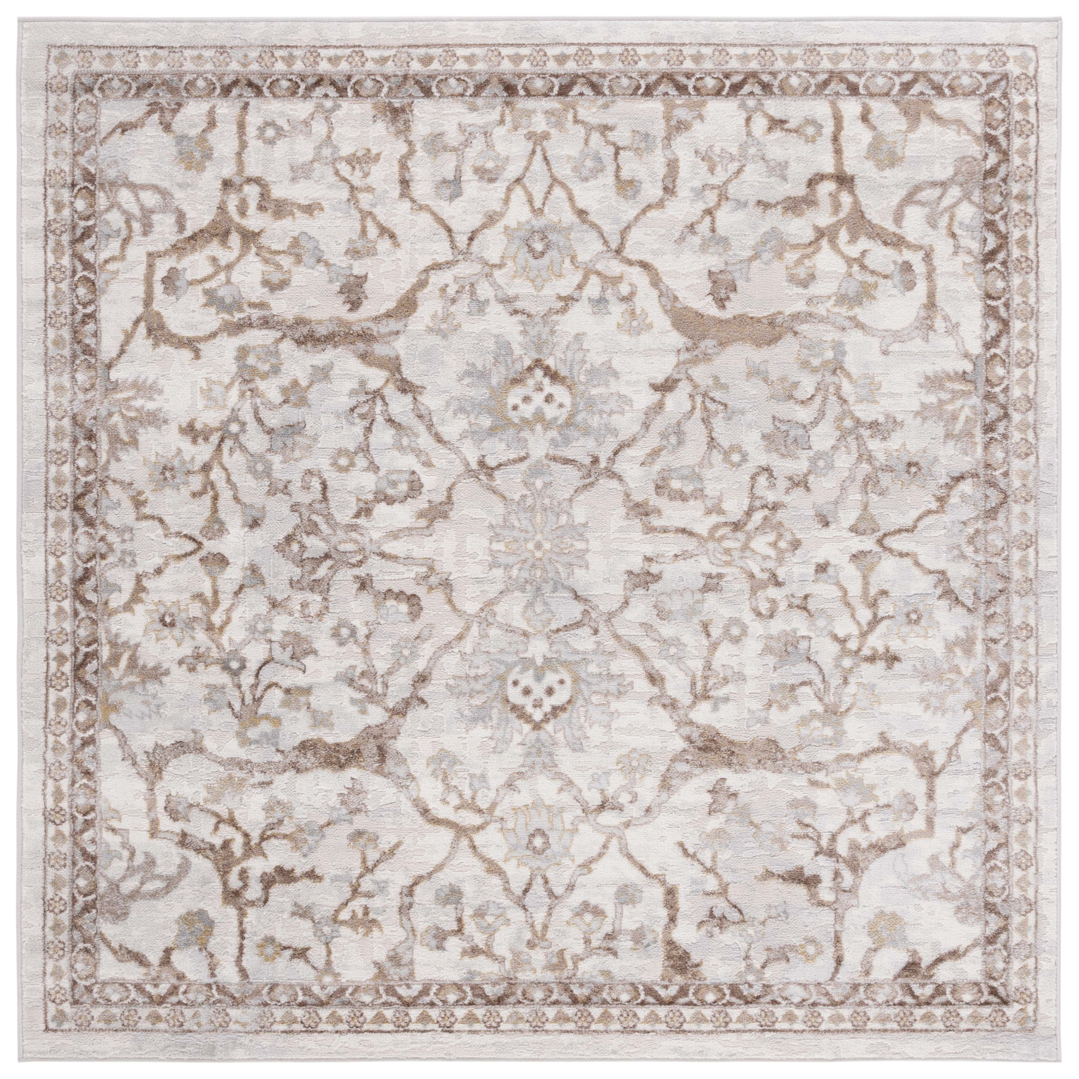 Palma Beige and Brown Oriental Synthetic Square Rug