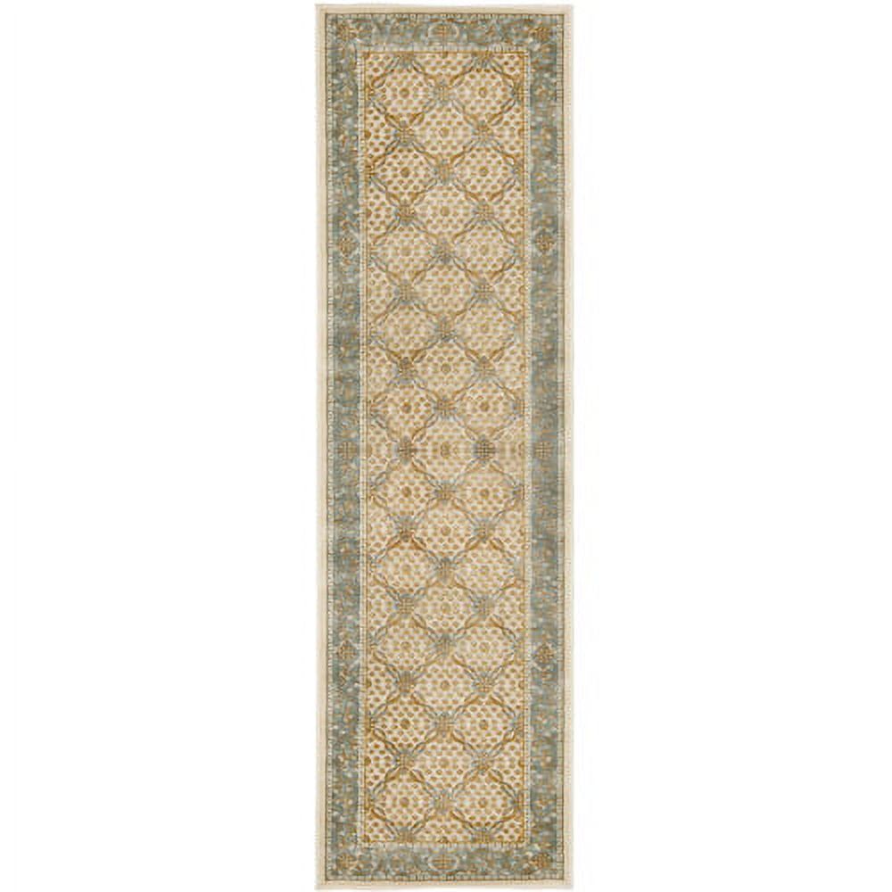 Cream and Multicolor Floral Viscose Runner Rug, 2' x 7'