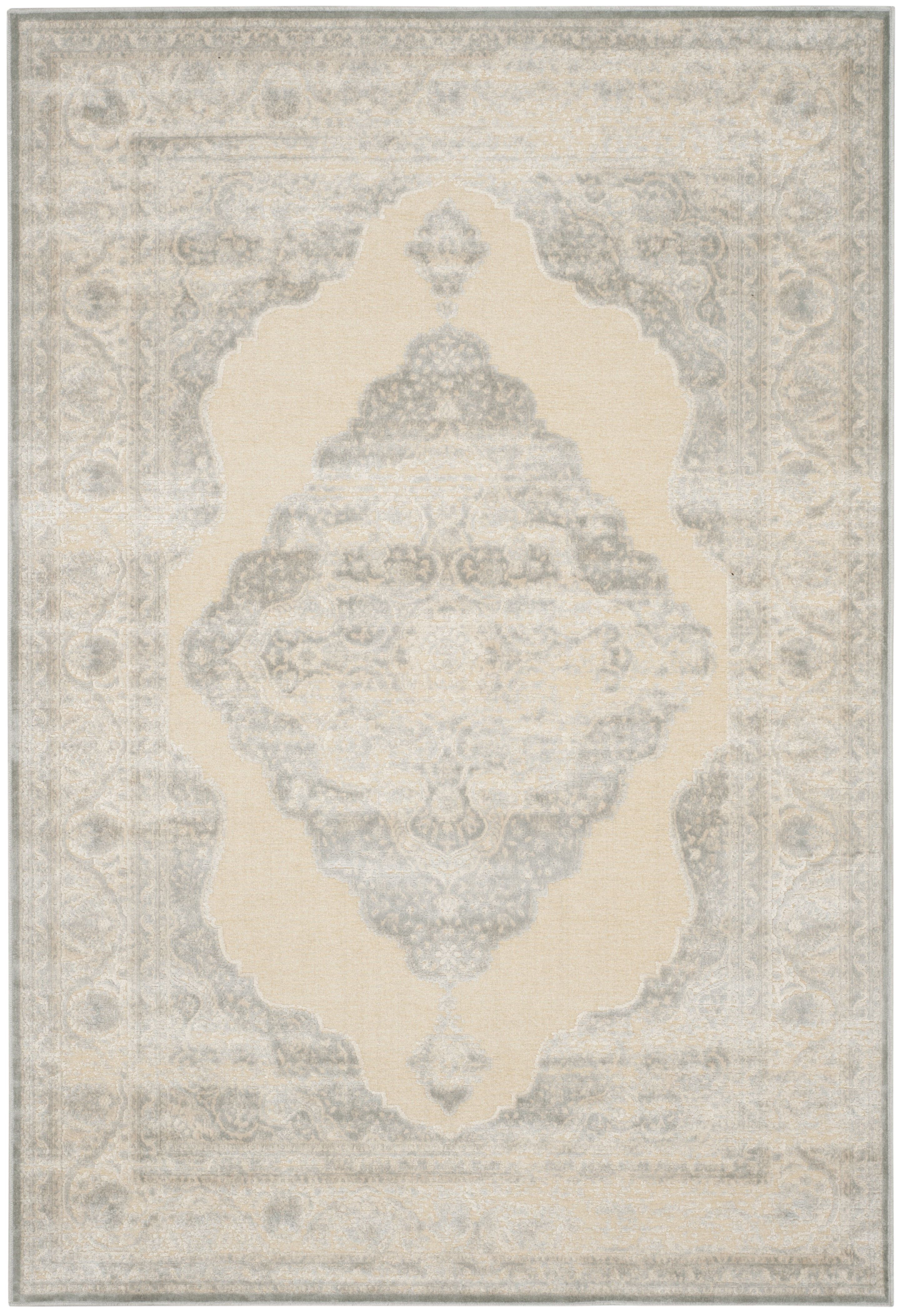 Cream and Gray 5' x 7' Viscose Chenille Silk Rug