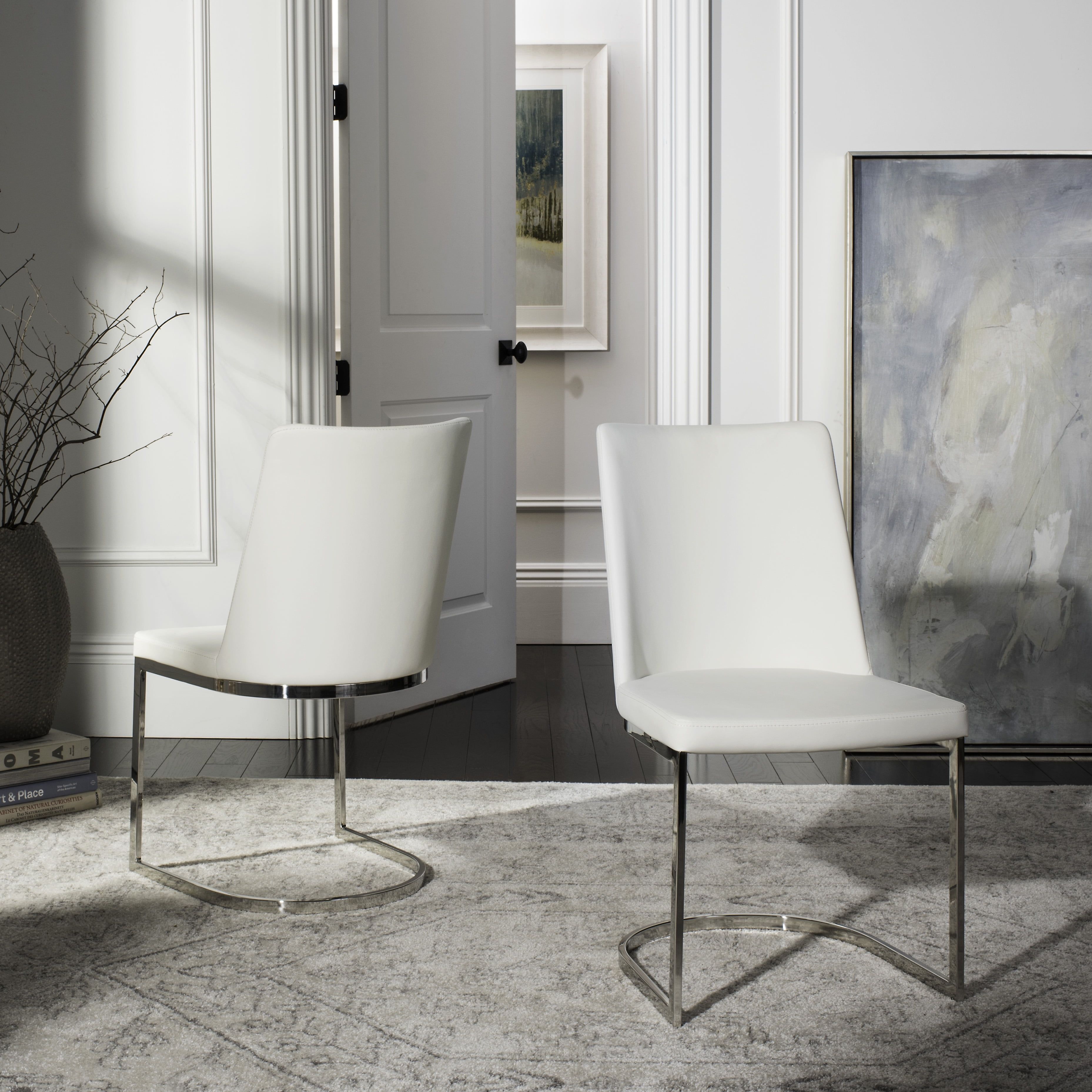 Parkston 18'' White Leather and Metal Side Chair, Set of 2