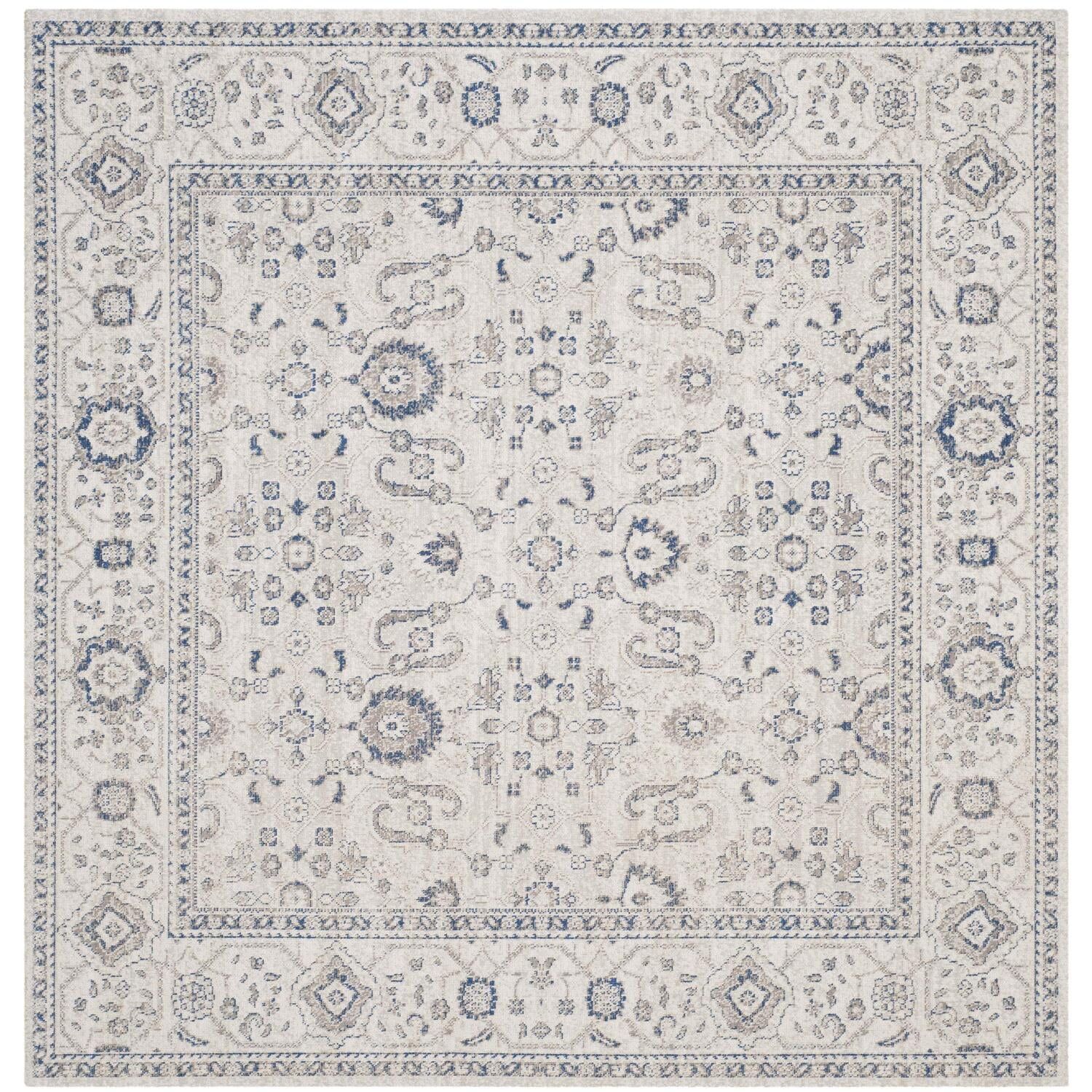 Light Grey and Ivory Square Traditional Area Rug