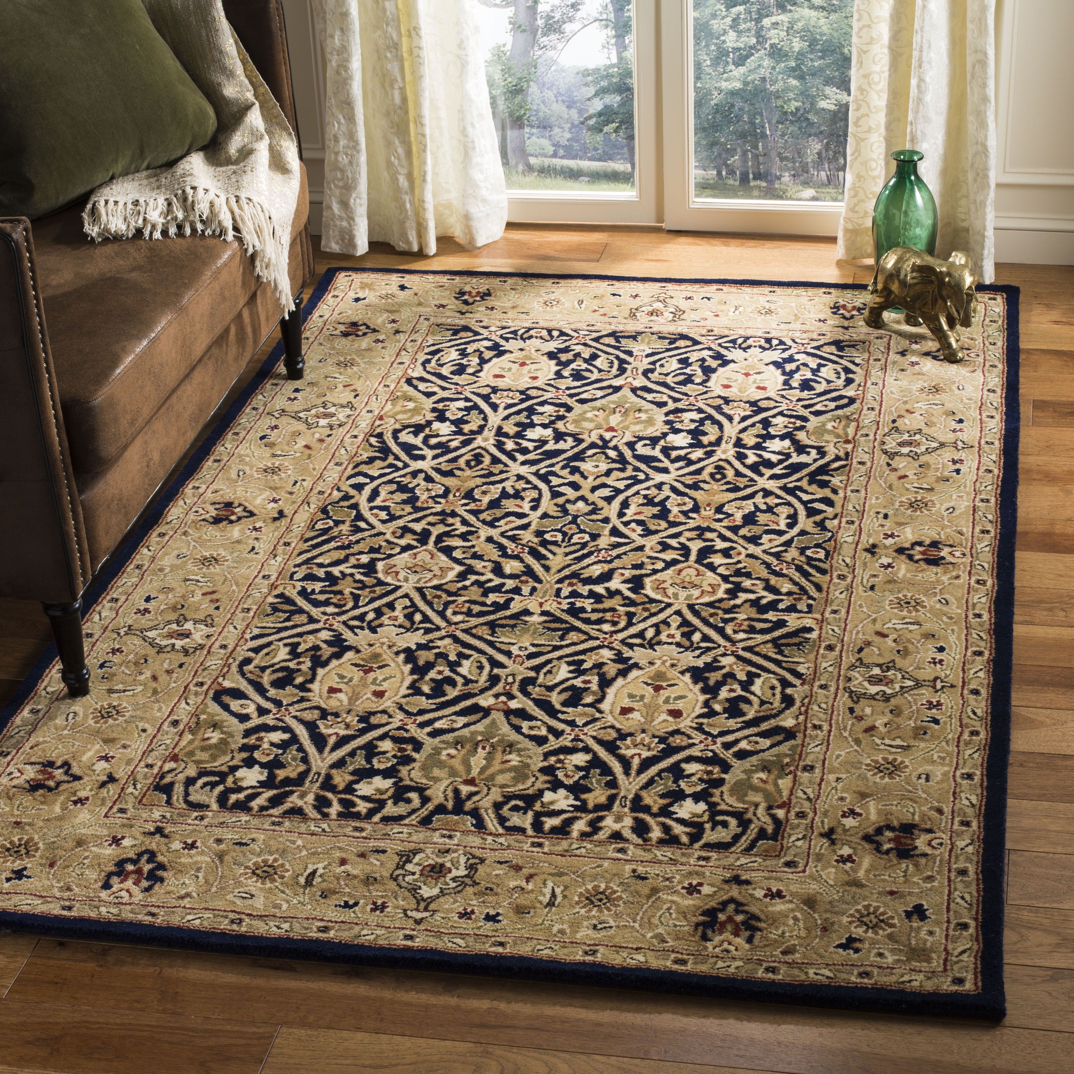 Blue and Gold Hand-Tufted Wool Persian Area Rug