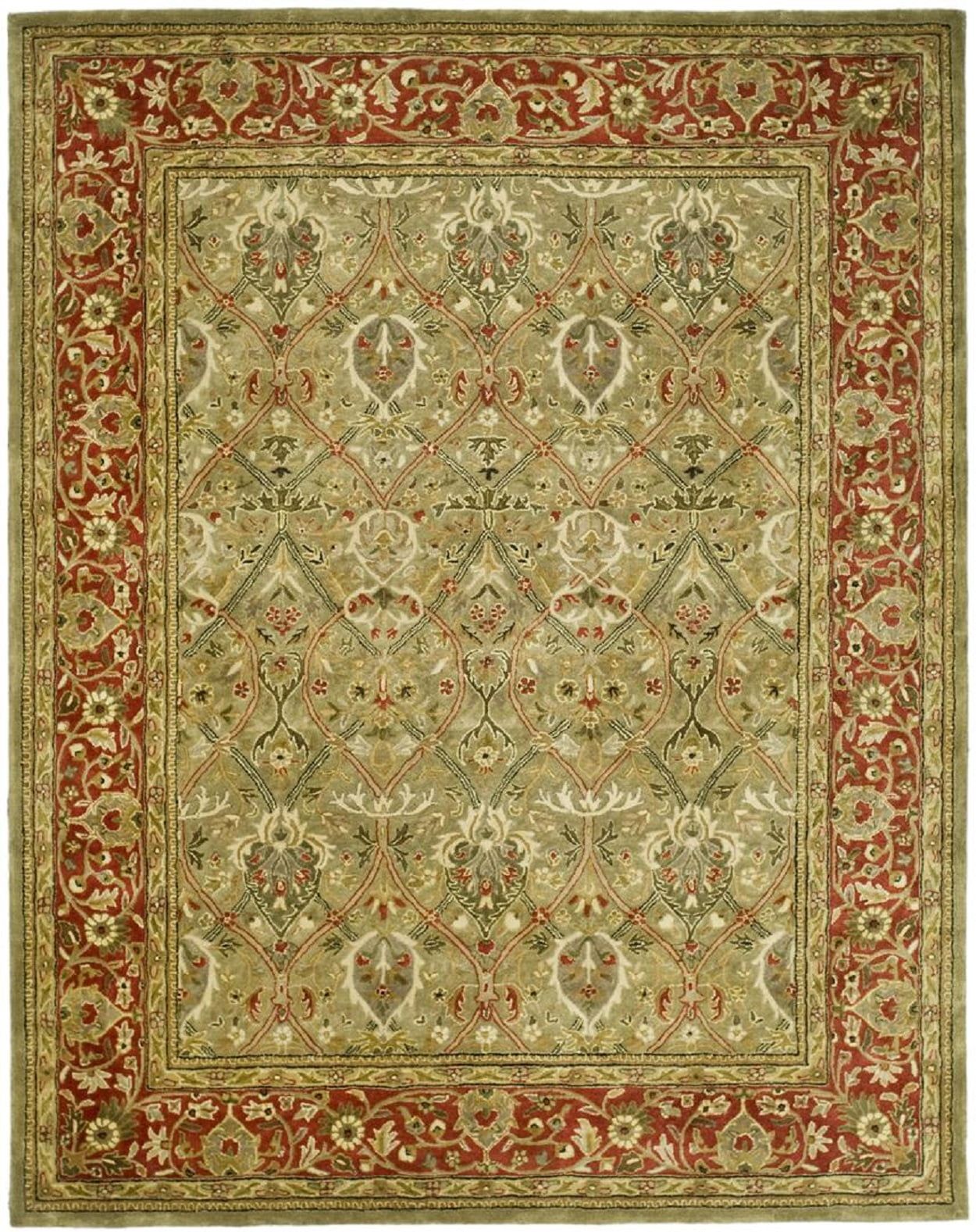 Hand-Tufted Ivory and Green Wool Persian Rug