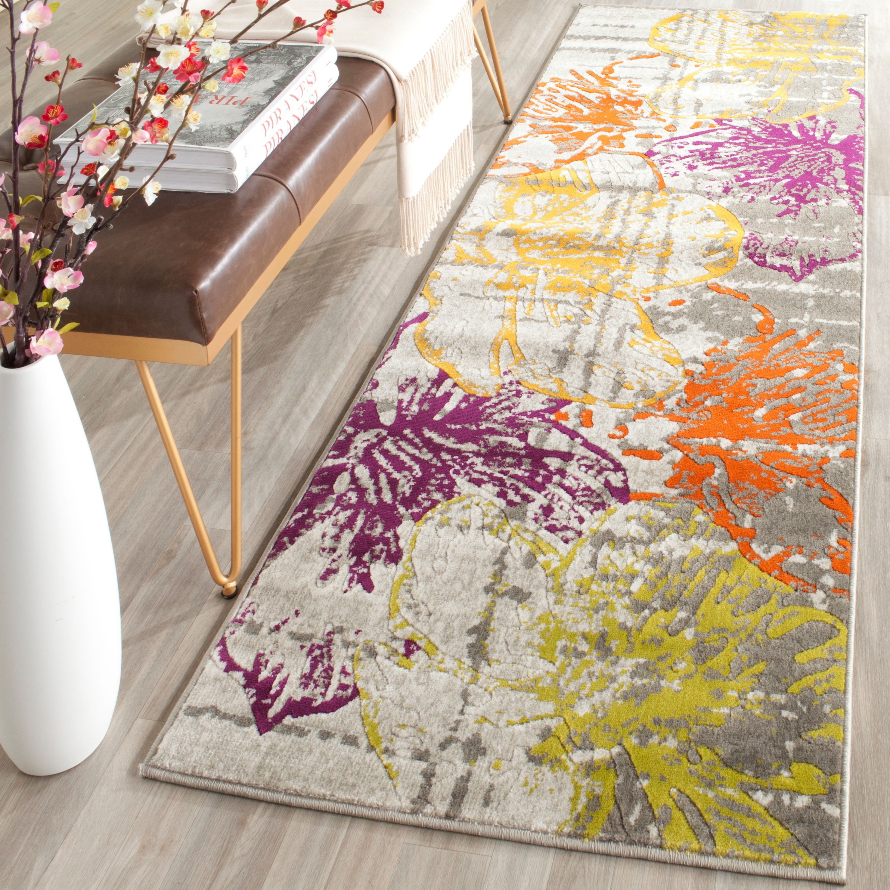 Ivory and Grey Floral Easy Care Runner Rug