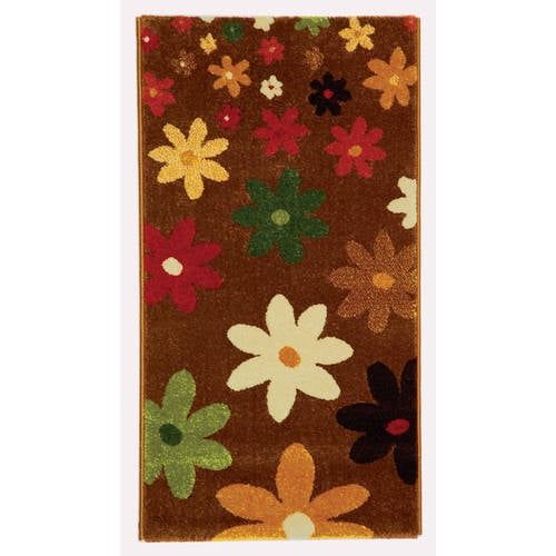 Reversible Brown Floral Synthetic Rectangular Area Rug