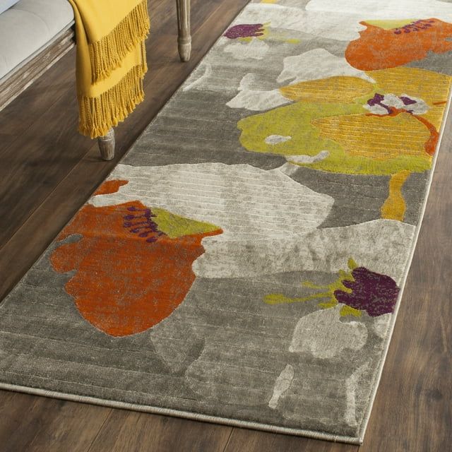 Gray Floral Synthetic Easy Care Stain-resistant Rug
