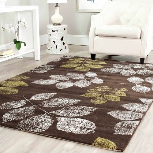 Brown Floral Low Pile Synthetic Area Rug