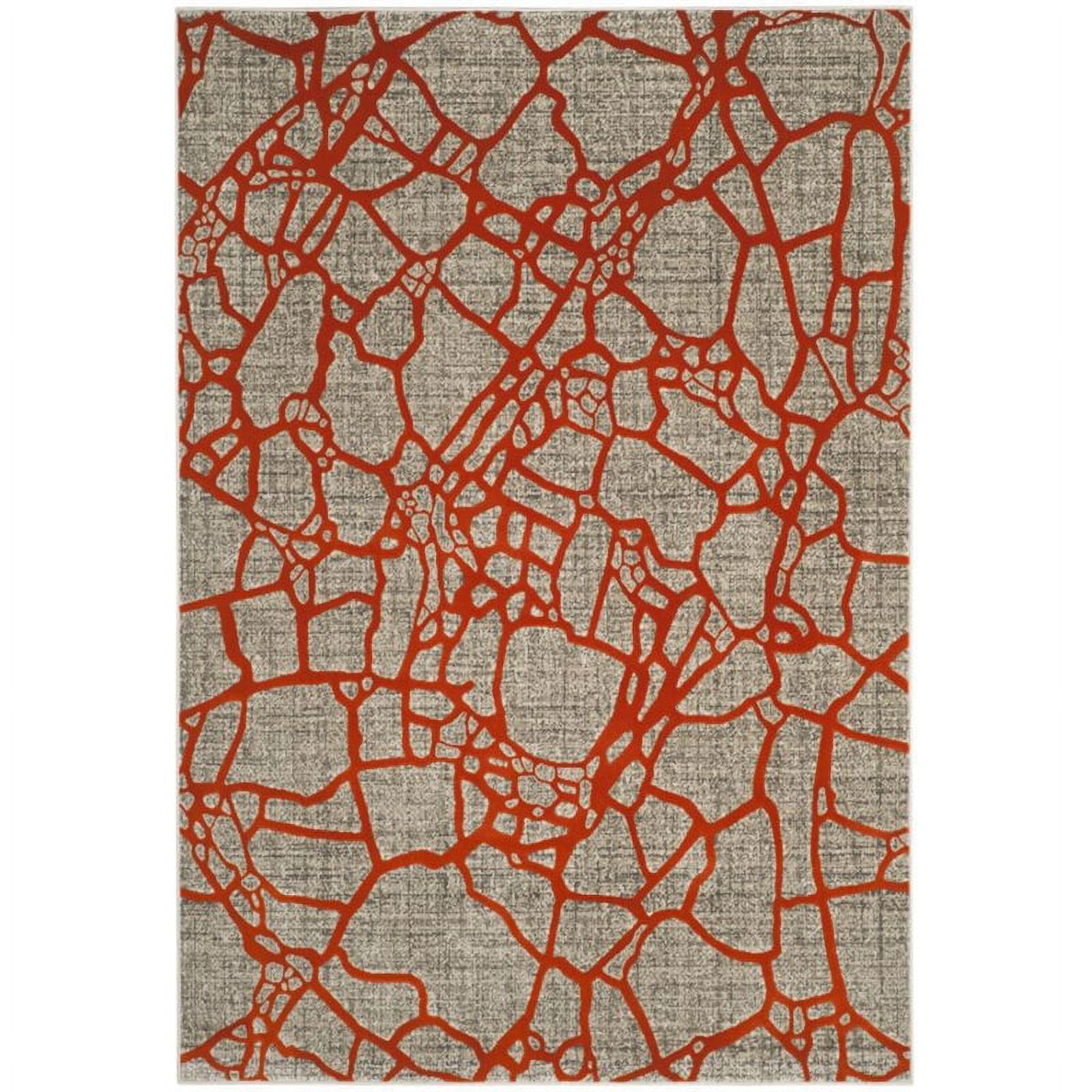 Gray and Orange Floral Synthetic Area Rug, 6' x 9'