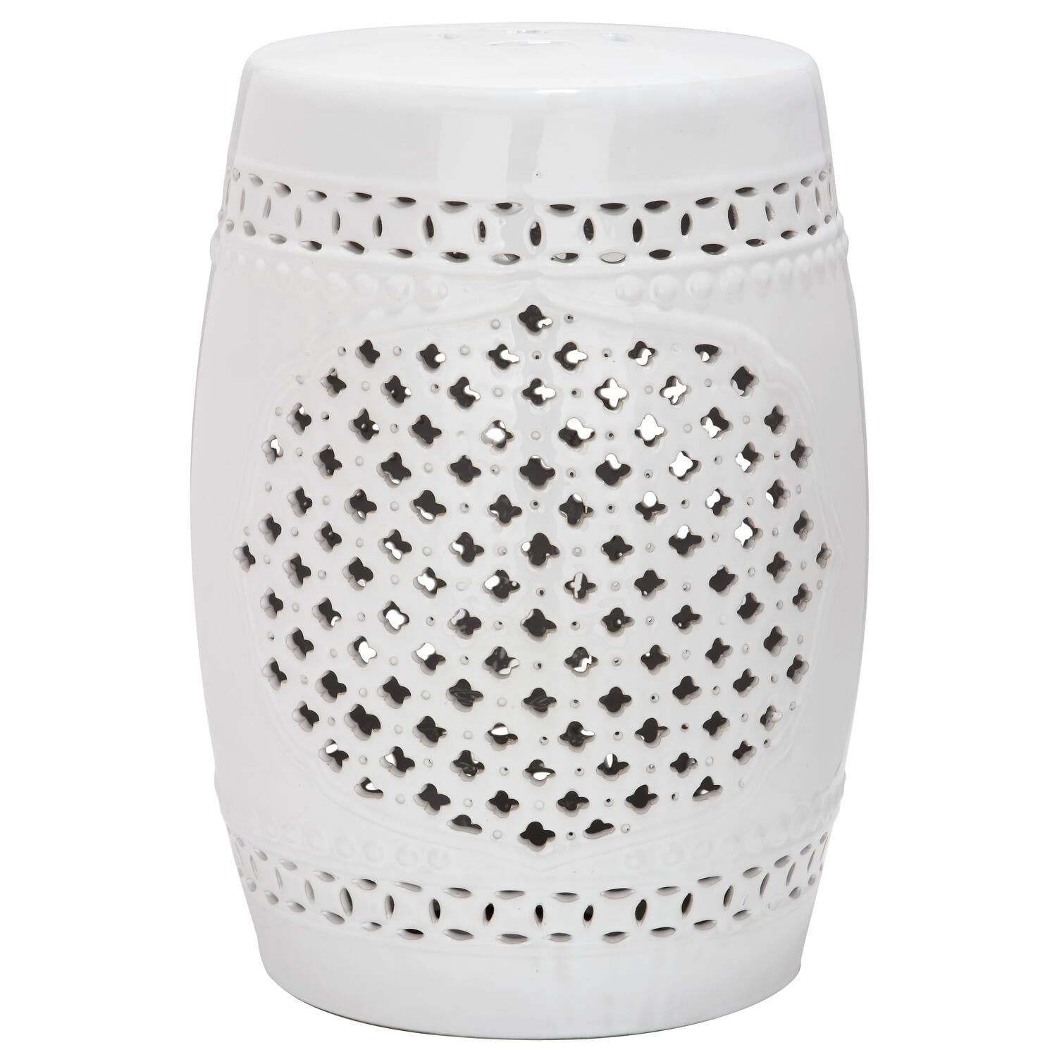 White Ceramic Quatrefoil Garden Stool