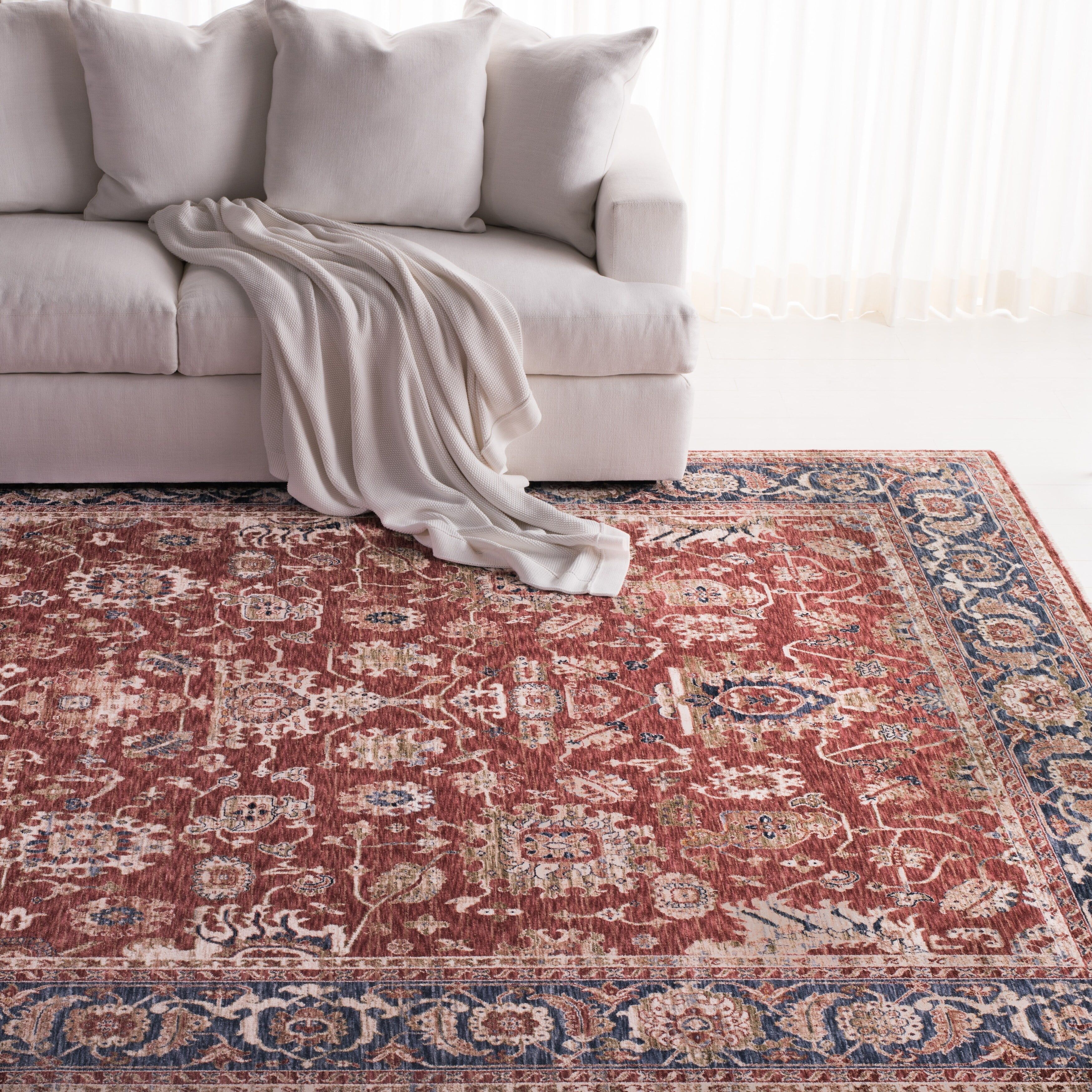 Elegant Oriental Red and Dark Blue Synthetic Area Rug, 3' x 5'