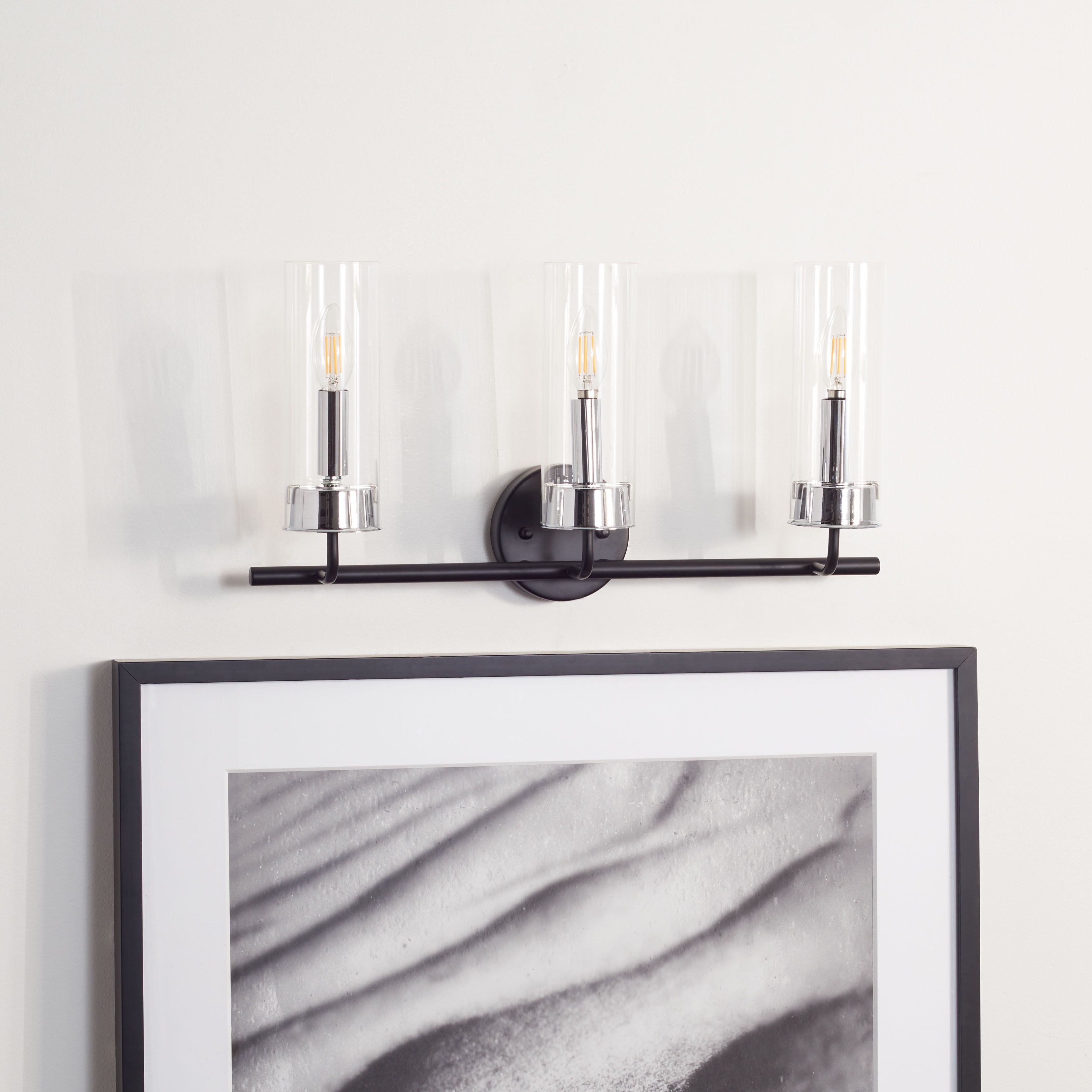 Remery Matte Black and Chrome 3-Light Vanity Sconce