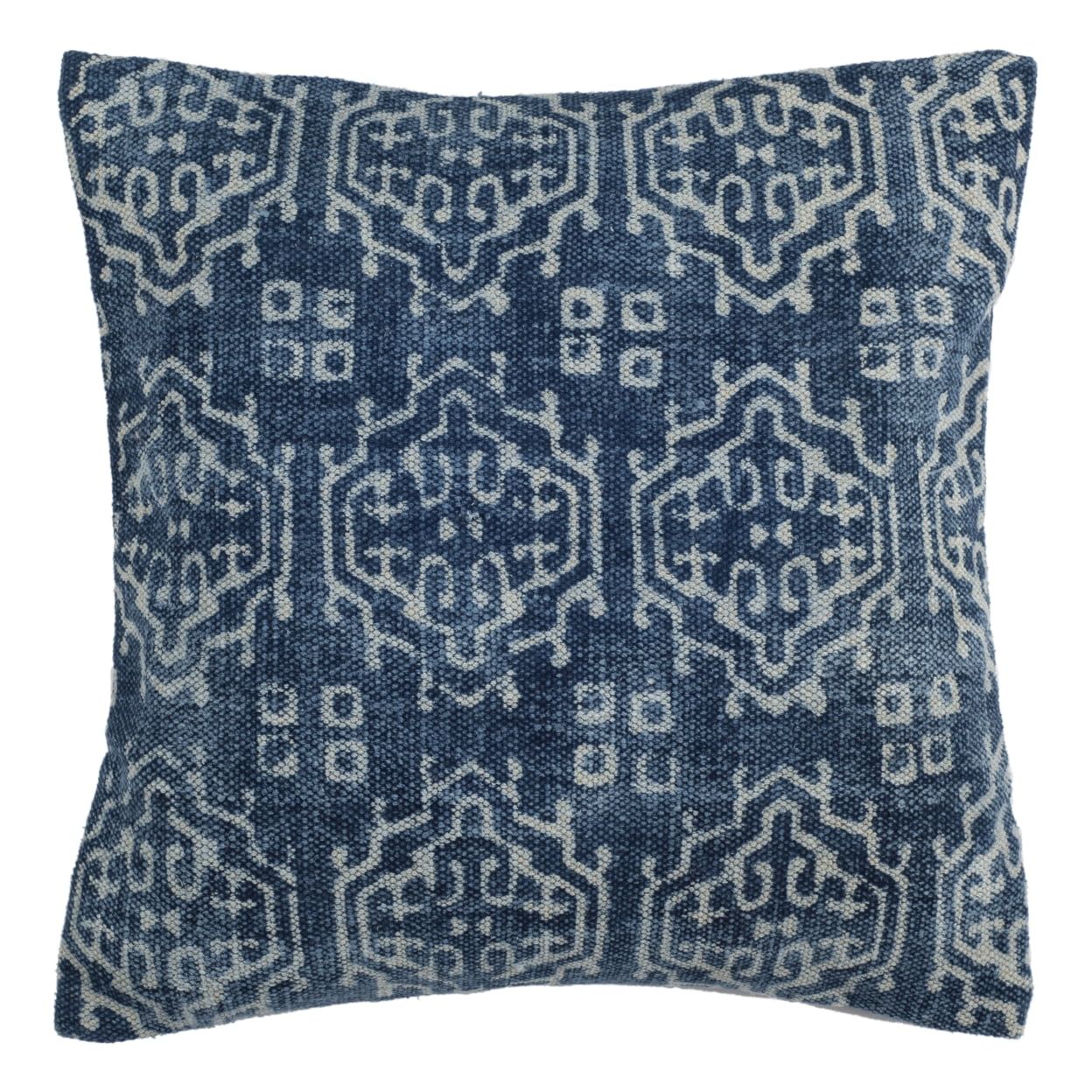 Indigo Blue Ikat Square Cotton Pillow