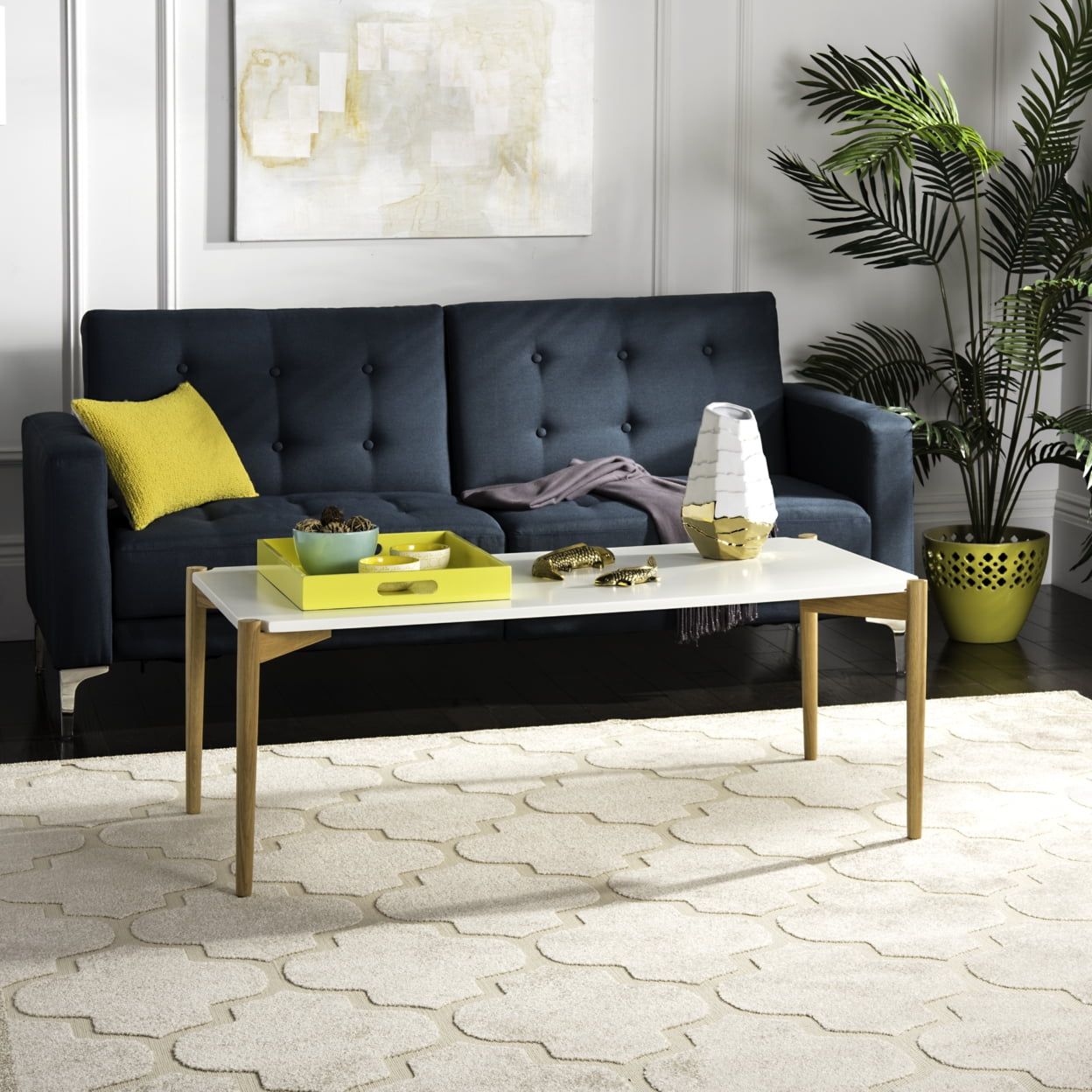 White and Natural Wood Rectangular Coffee Table