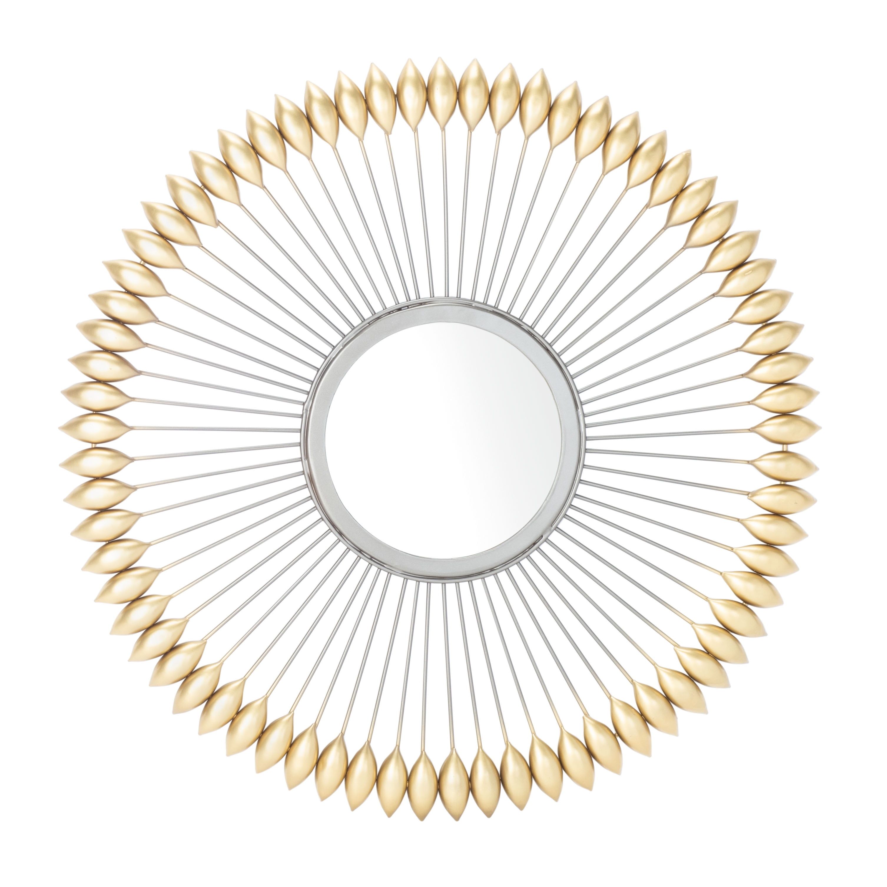 Contemporary Radiant Gold & Wood 23" Round Mirror