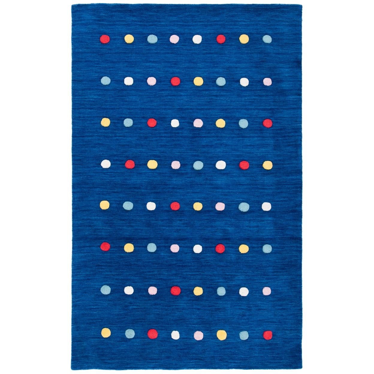 Navy Wool 5' Round Geometric Kids Rug