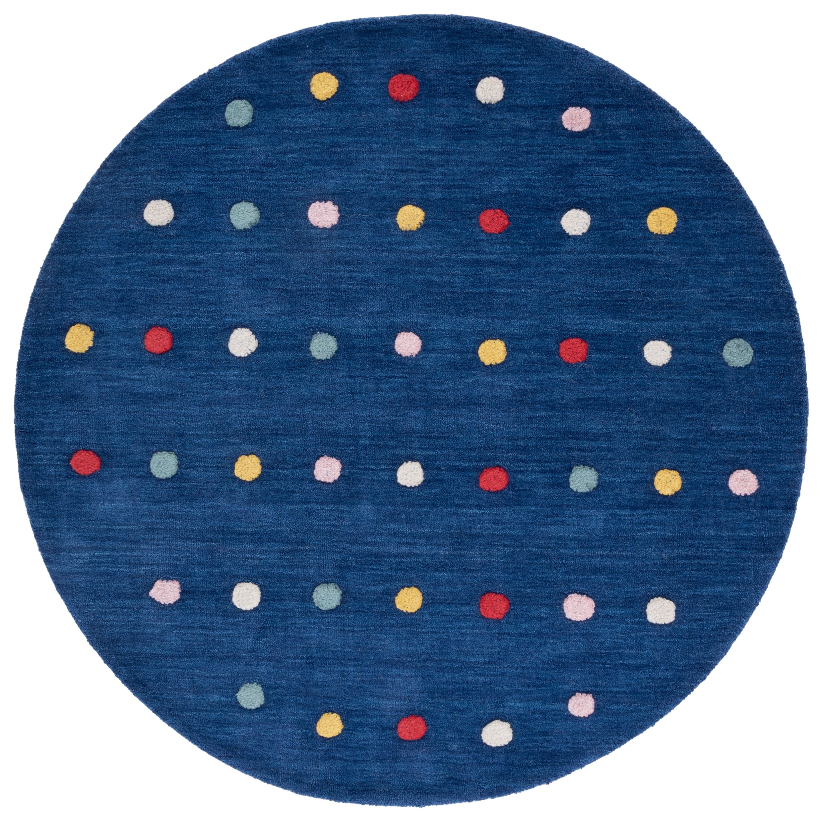 Navy Wool 5' Round Geometric Kids Rug