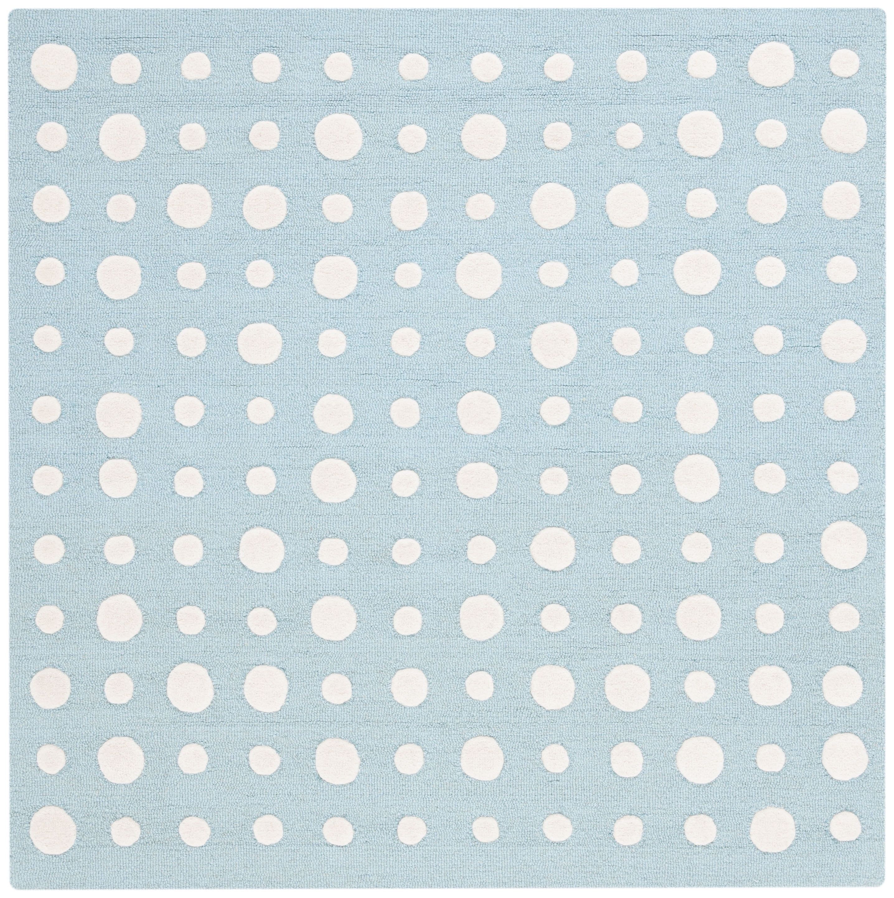 Blue and Ivory Hand-Tufted Wool Kids Polka Dot Rug, 5' x 5'