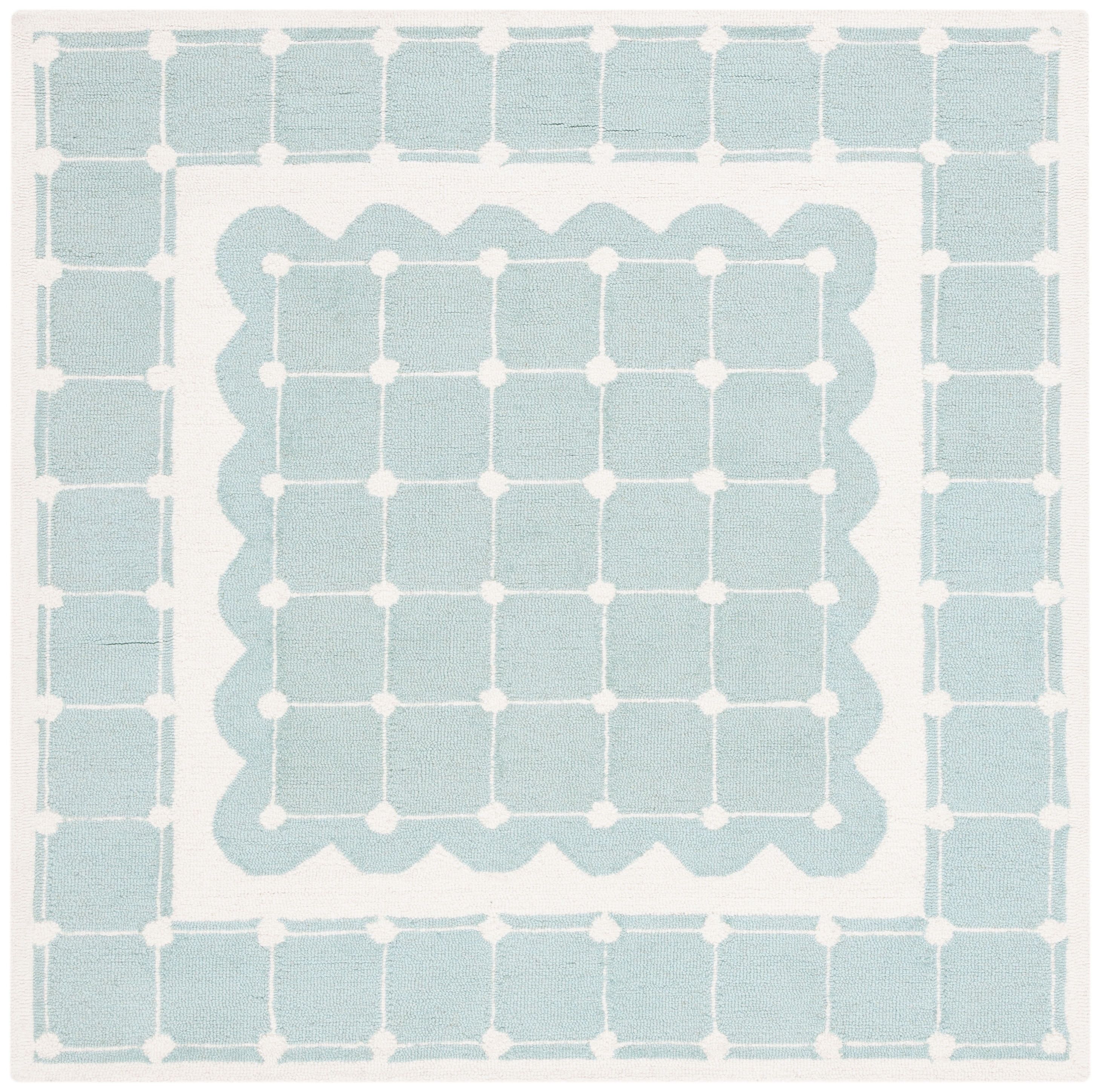 Turquoise and Ivory Hand-Tufted Wool Kids Area Rug, 5' x 5'