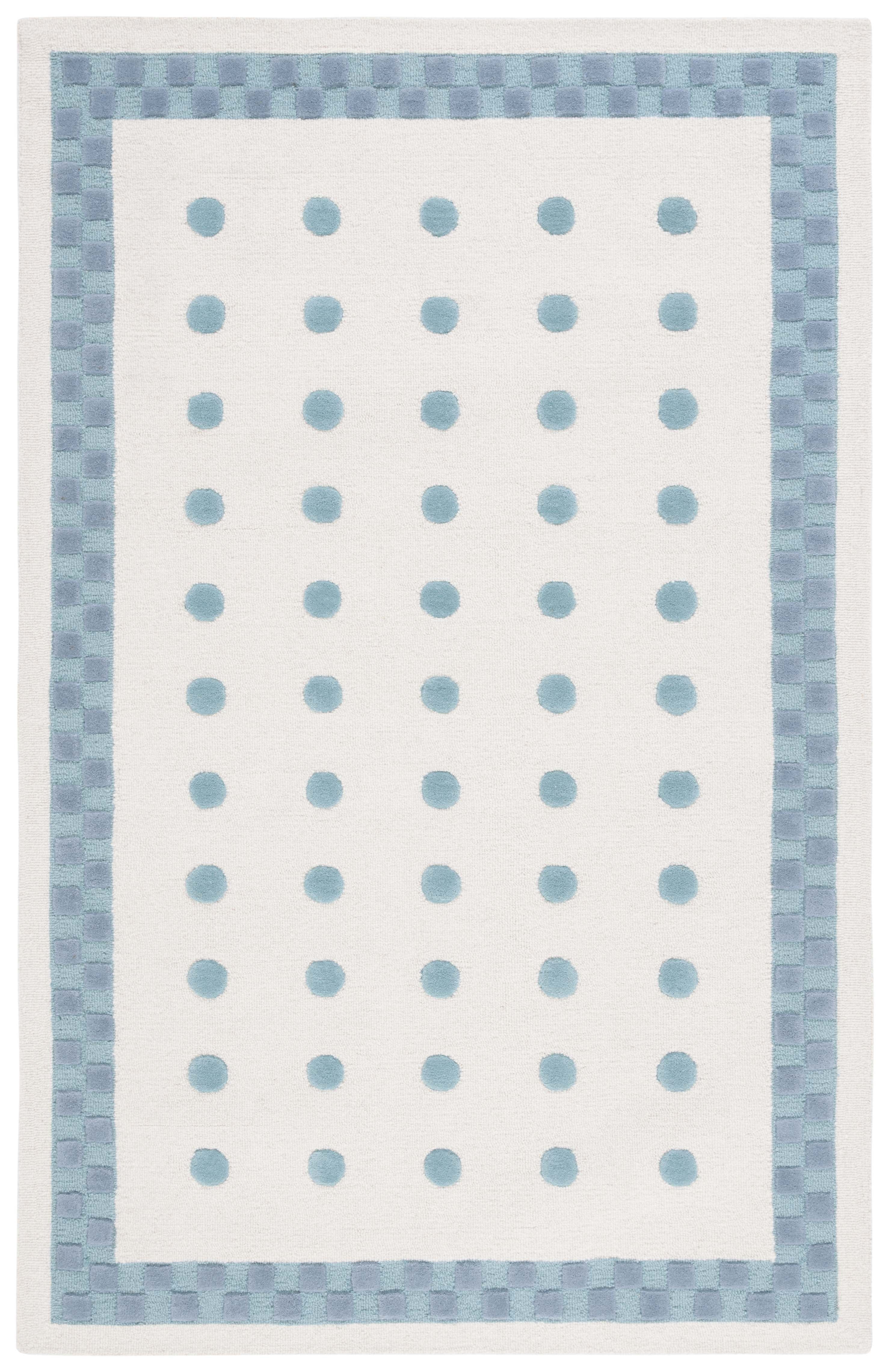 Ivory and Blue Hand-Tufted Wool Kids Rug, 3' x 5'