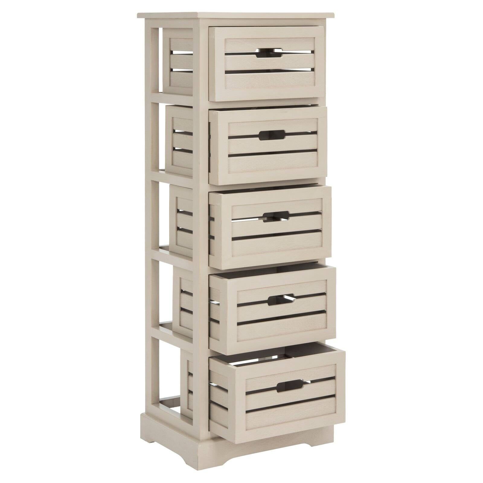 Transitional Grey Driftwood 5-Drawer Slim Cabinet