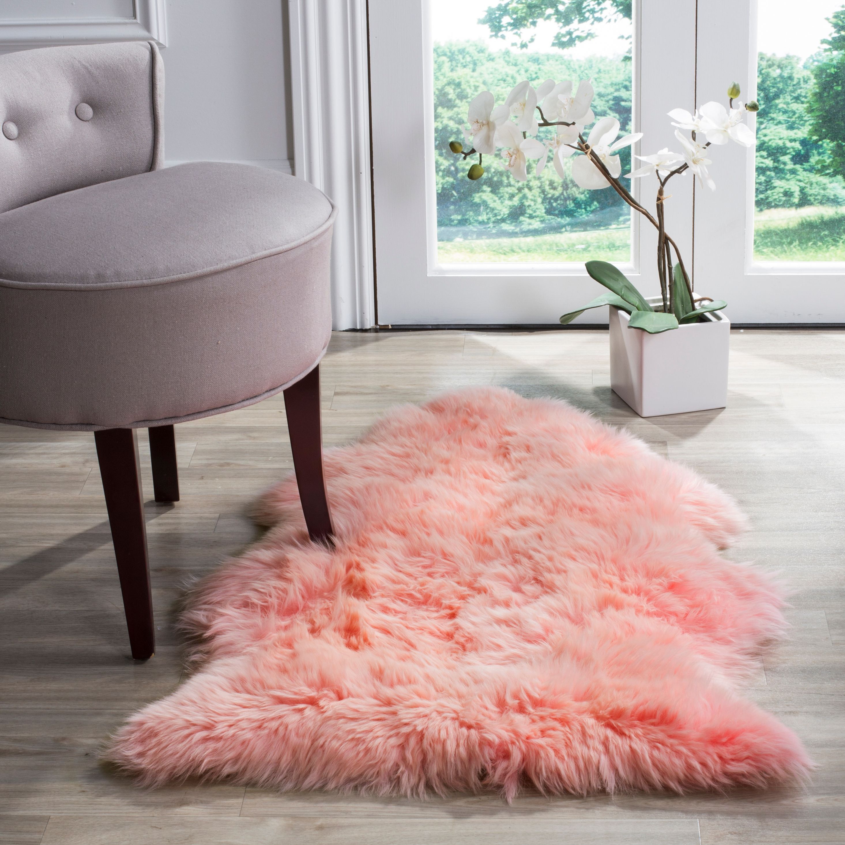 Handmade Solid Pink Sheepskin Shag Rug 36" x 24"