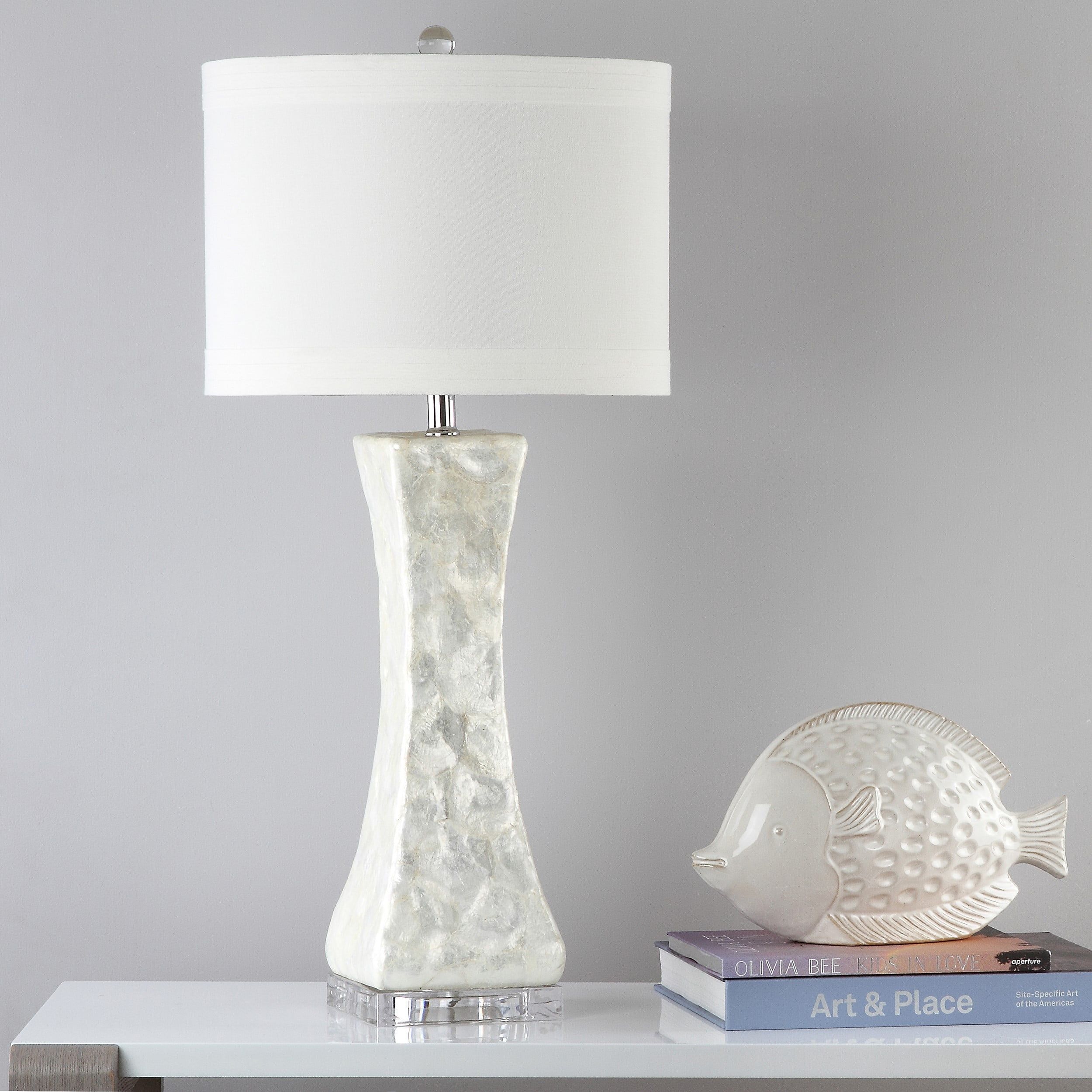 Shelley 22" White Concave Table Lamp with Capiz Shell Detail