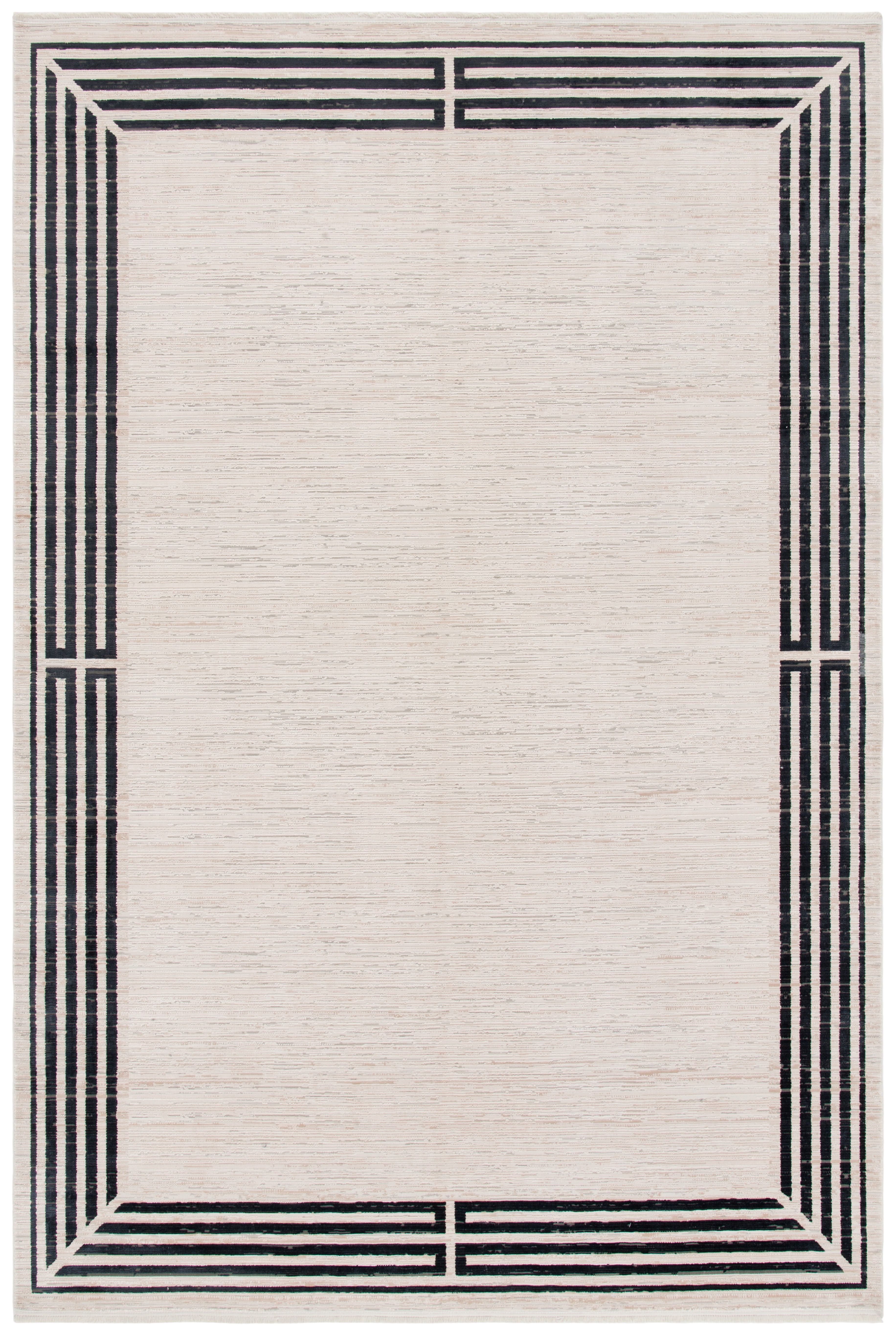 Ivory and Black Geometric Viscose Area Rug, 9'8" x 13'