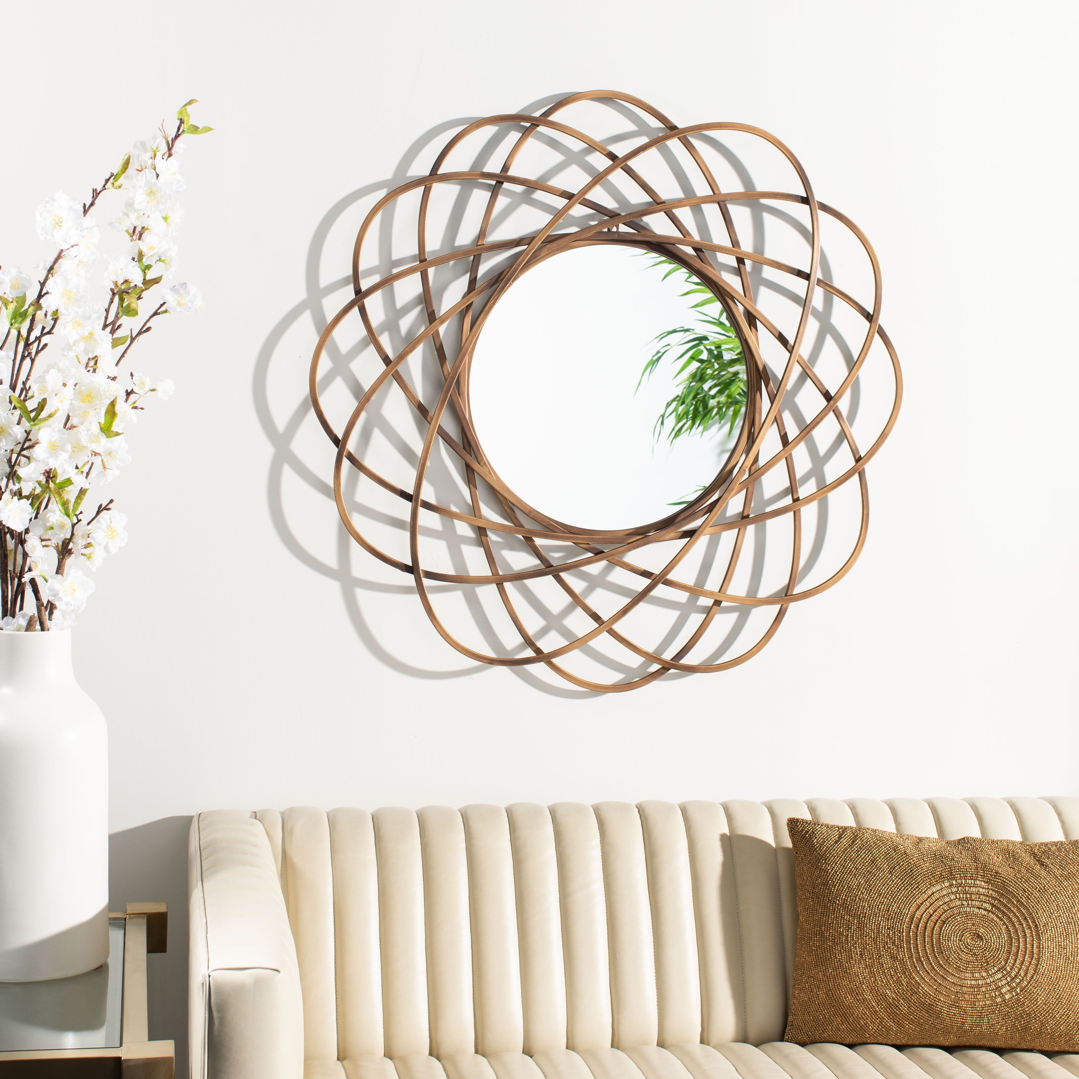 Sinisa 32'' Cosmic Waves Round Mirror in Radiant Gold