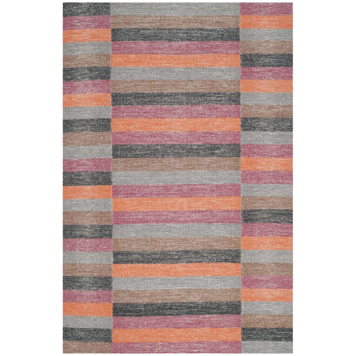 Rust and Multicolor Striped Wool and Cotton 4' x 6' Rug