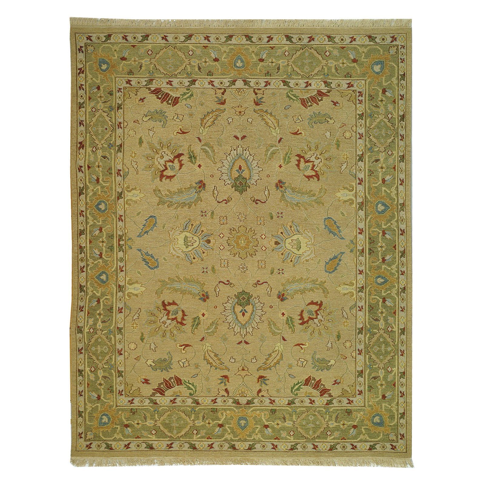 Ivory and Green Wool Flat Woven 8' x 10' Area Rug