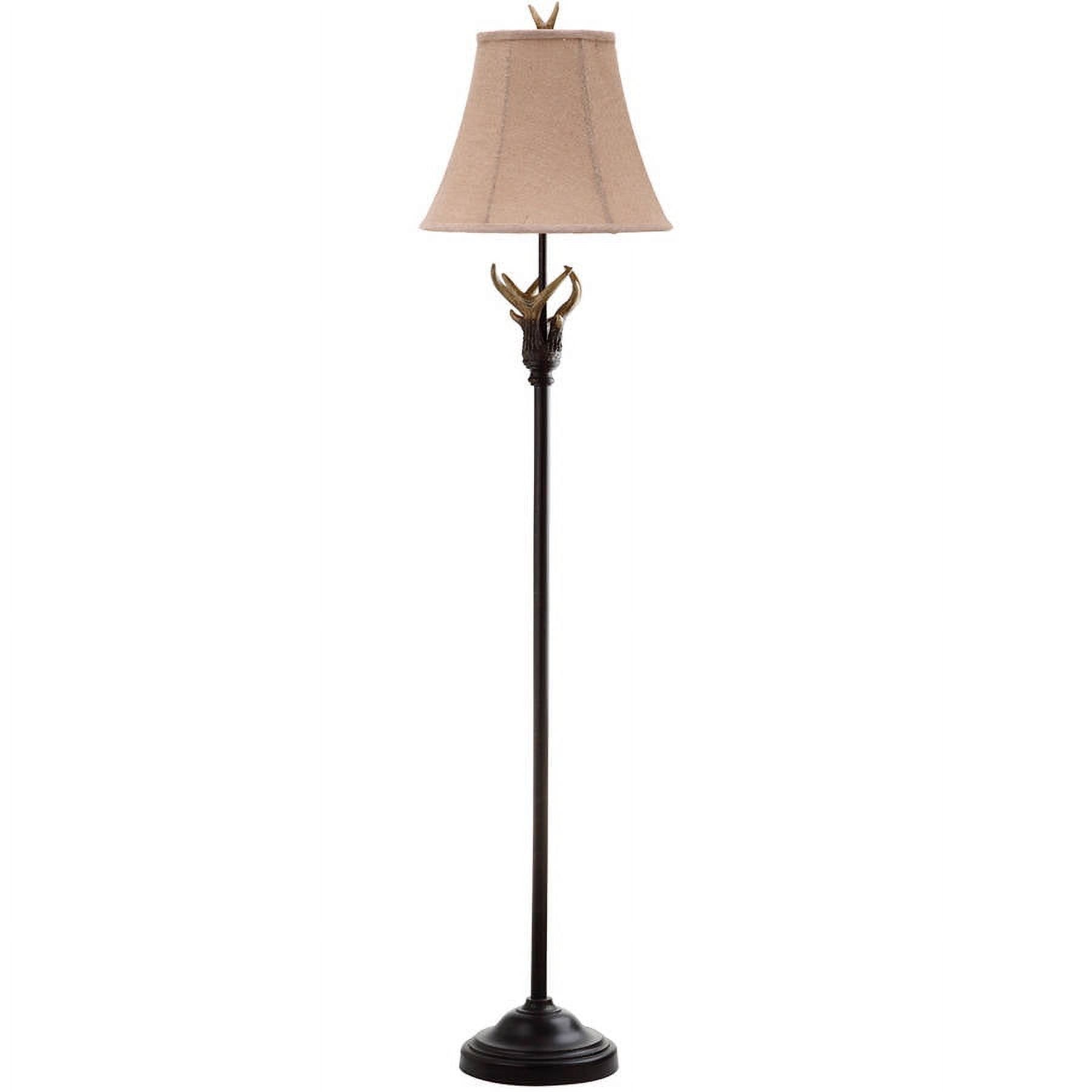 Rustic Black and Brown Cotton Shade Floor Lamp with USB