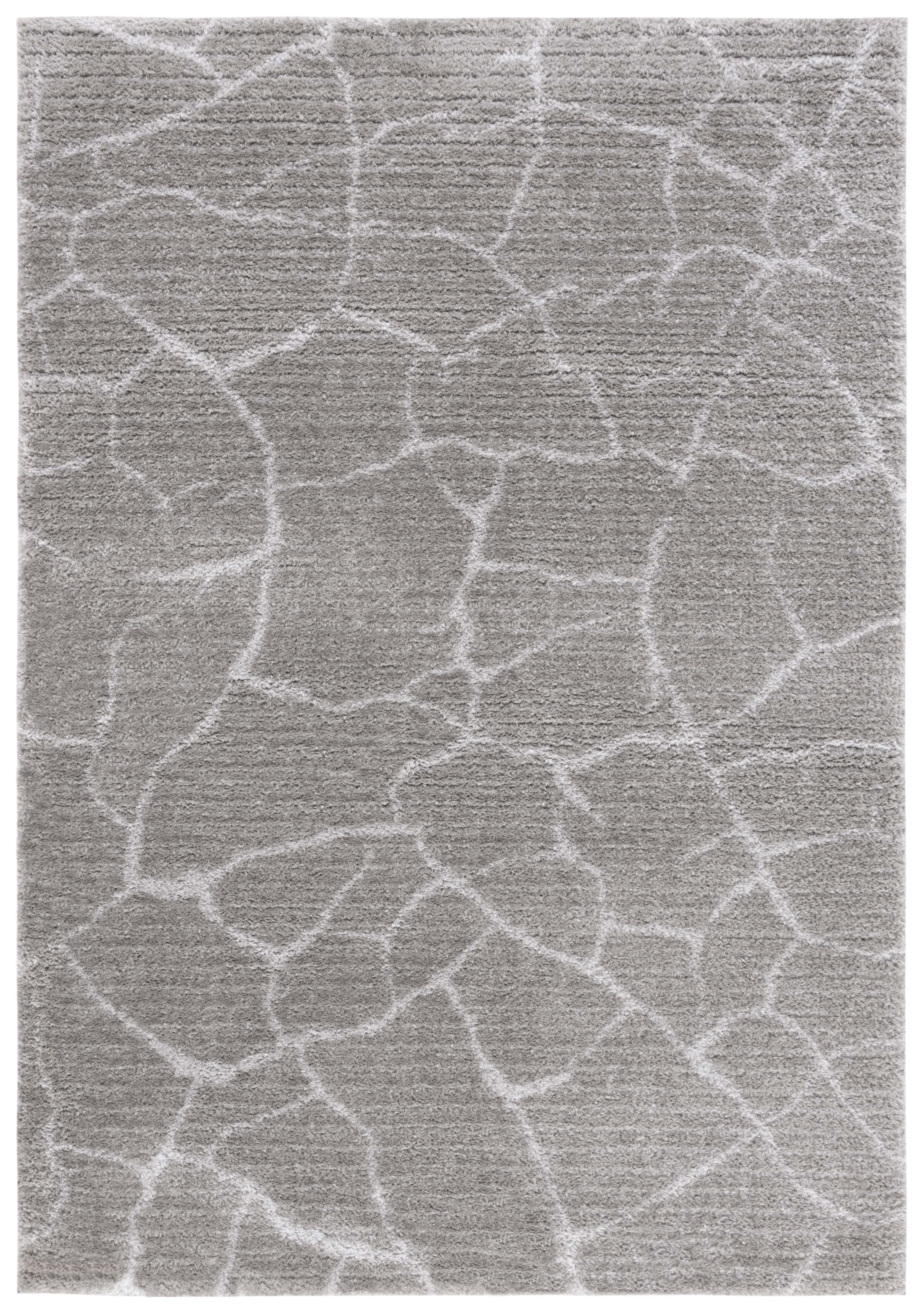 Ivory and Grey Abstract Shag 5' x 7' Synthetic Area Rug