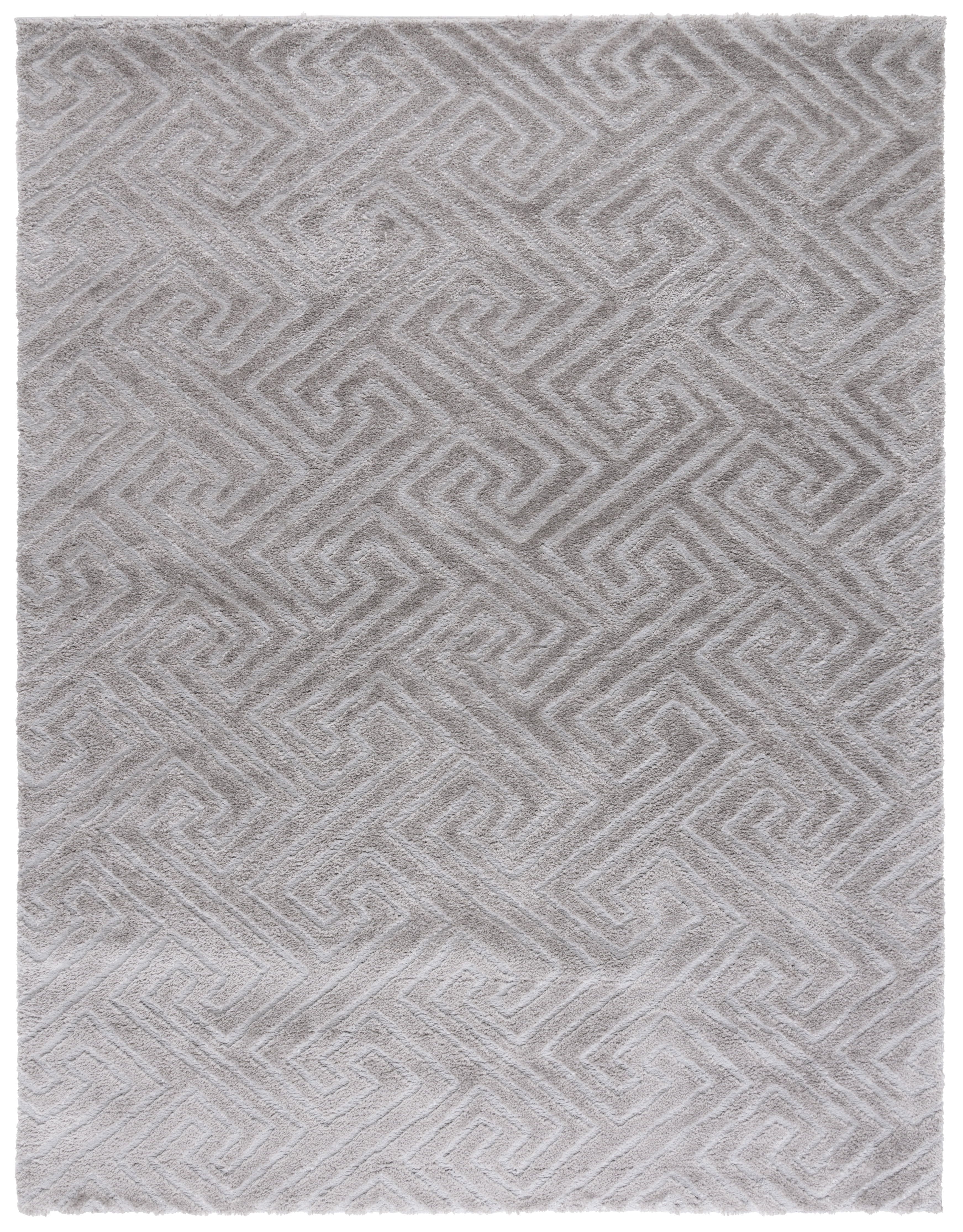 Gray Geometric Shag Area Rug, 8' x 10', Synthetic