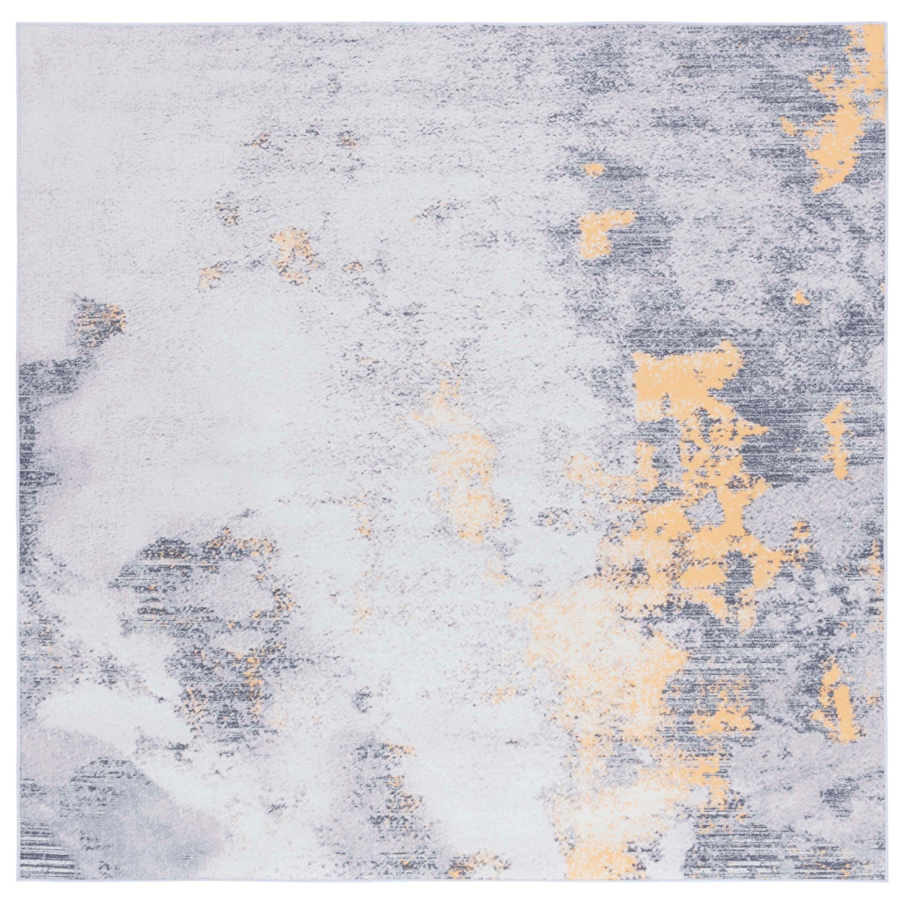 Gray Abstract Synthetic Square Washable Area Rug