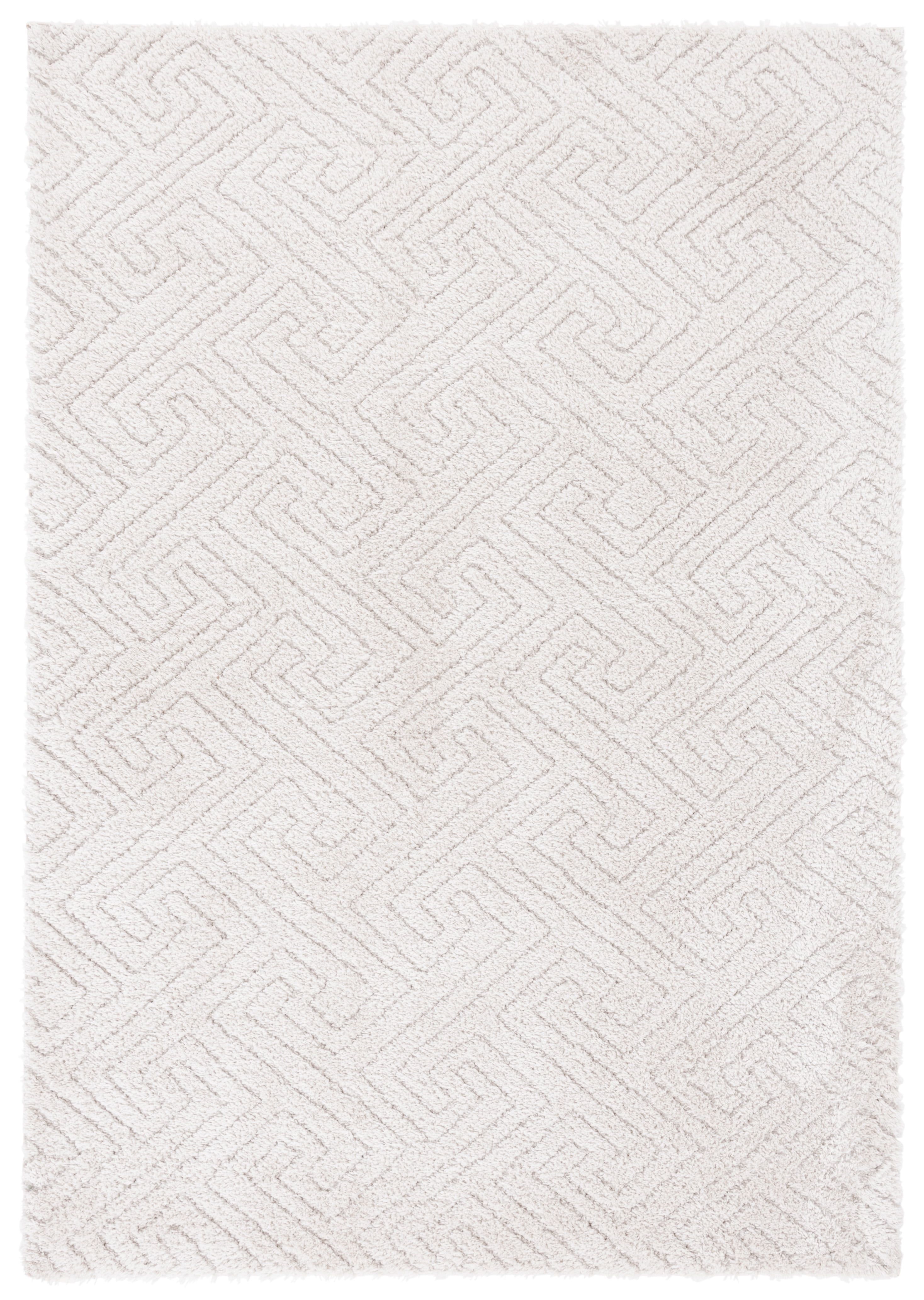 Ivory Geometric Shag Synthetic Area Rug, 4' x 6'