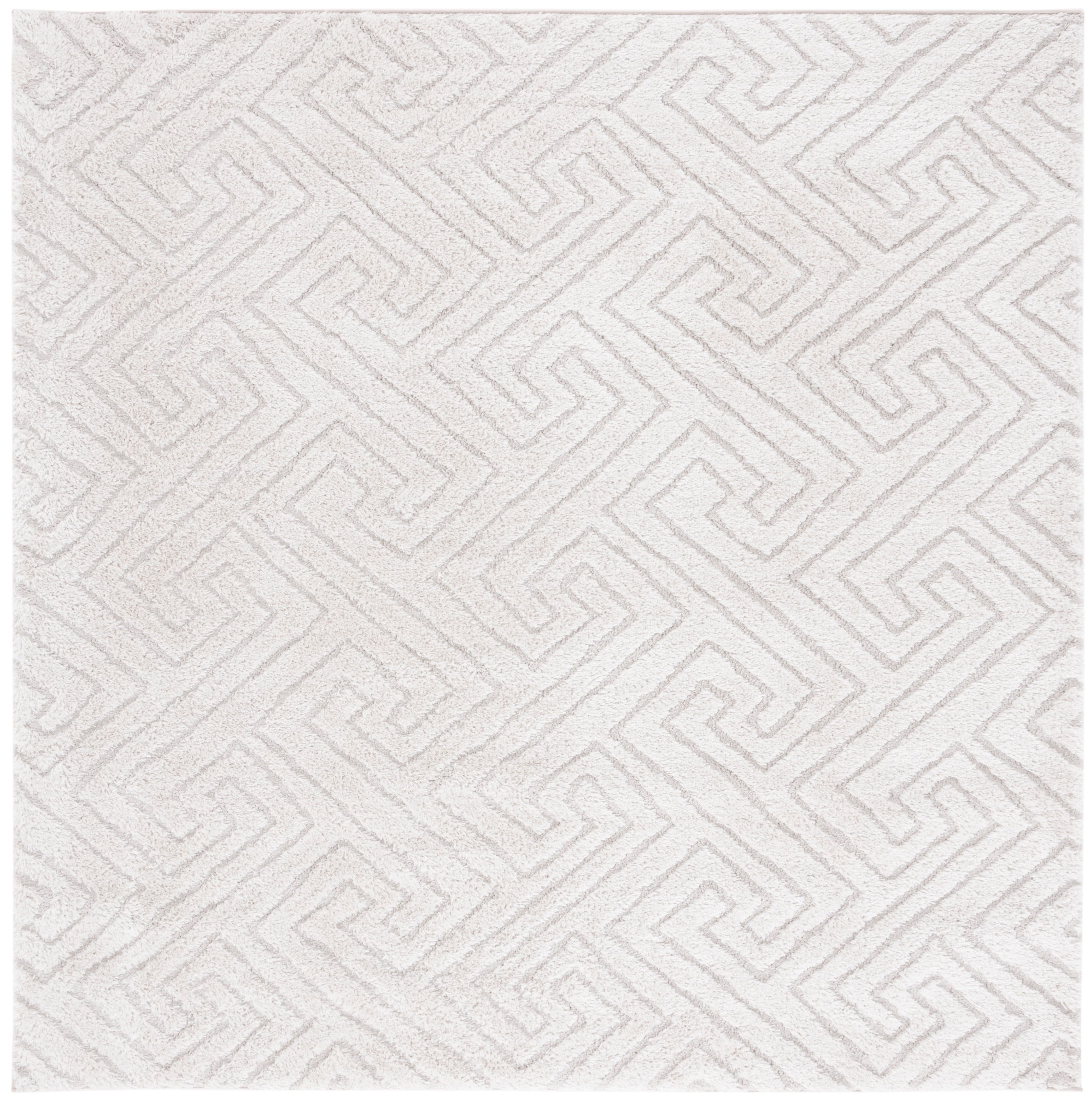 Ivory Geometric Shag Square Synthetic Area Rug 6'7" x 6'7"