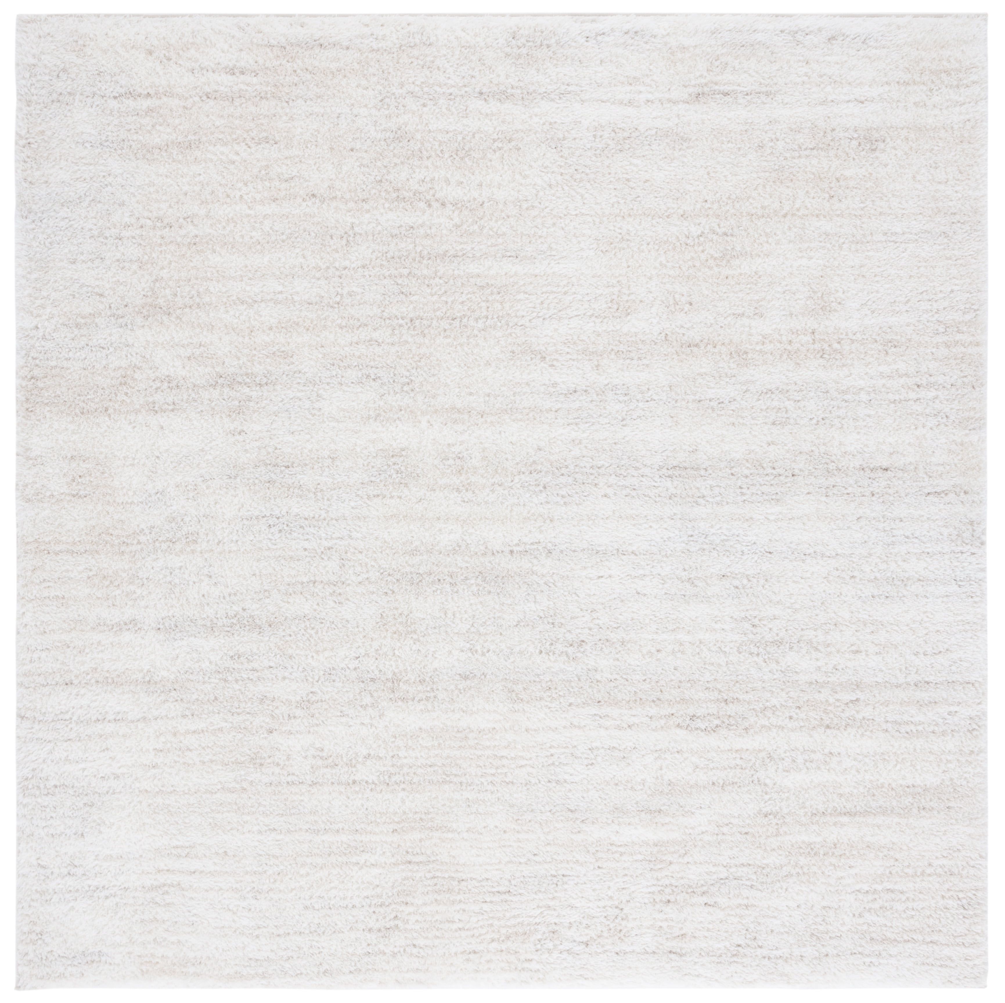 Ivory and Taupe Square Shag Area Rug, 6'7"