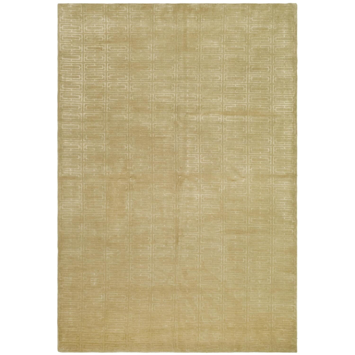 Beige Geometric Hand-knotted Wool and Viscose Rug 6' x 9'