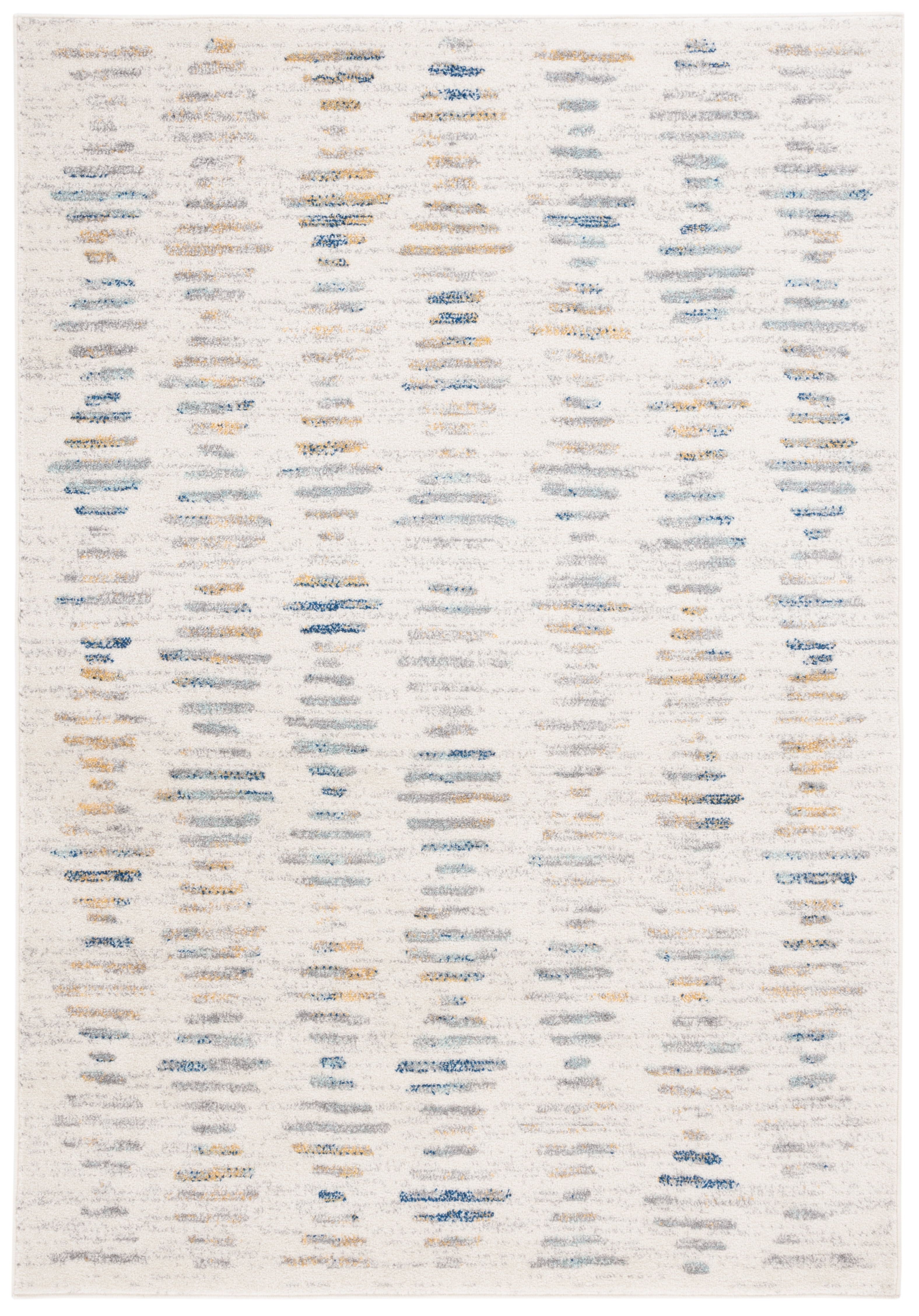 Beige and Gray Blue Geometric Stain-Resistant Area Rug