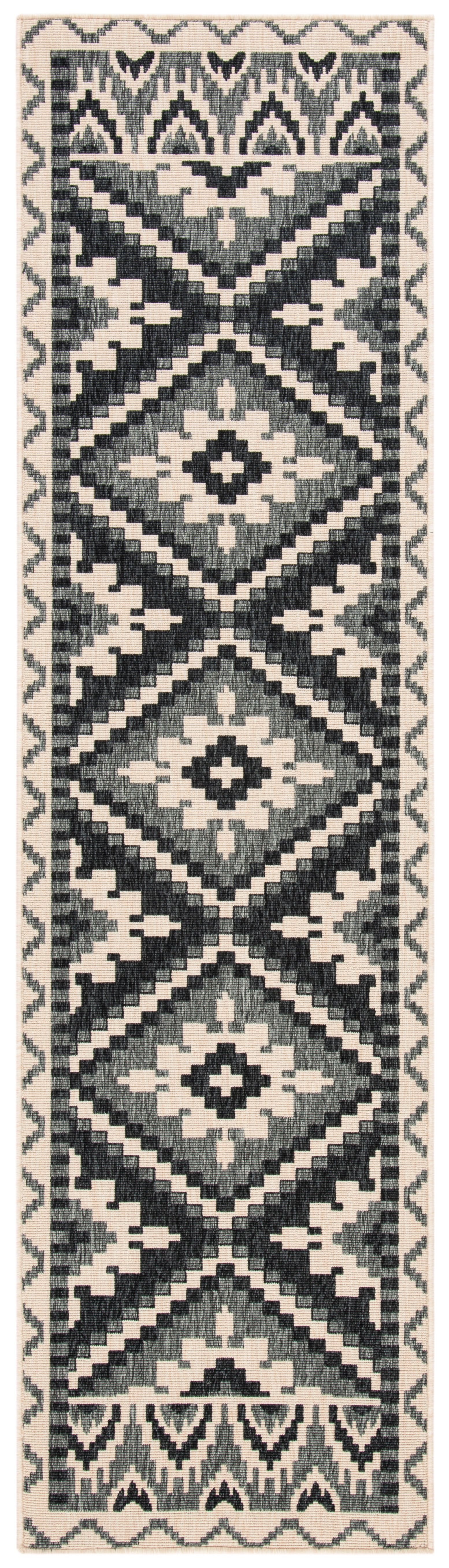 Beige and Gray Geometric Synthetic Runner Rug, 2'3" x 14'