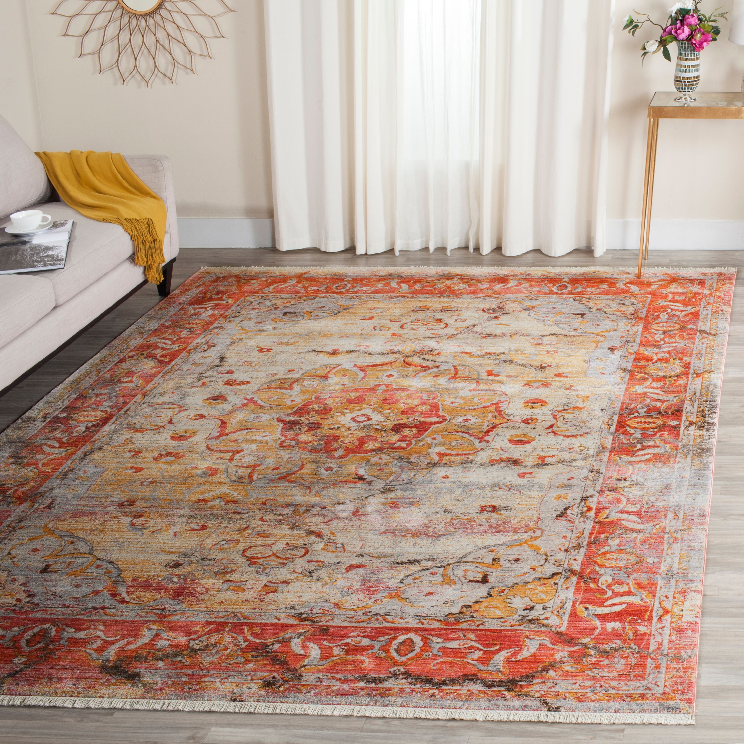 Saffron and Cream Flat Woven Wool Square Rug, 8' x 10'