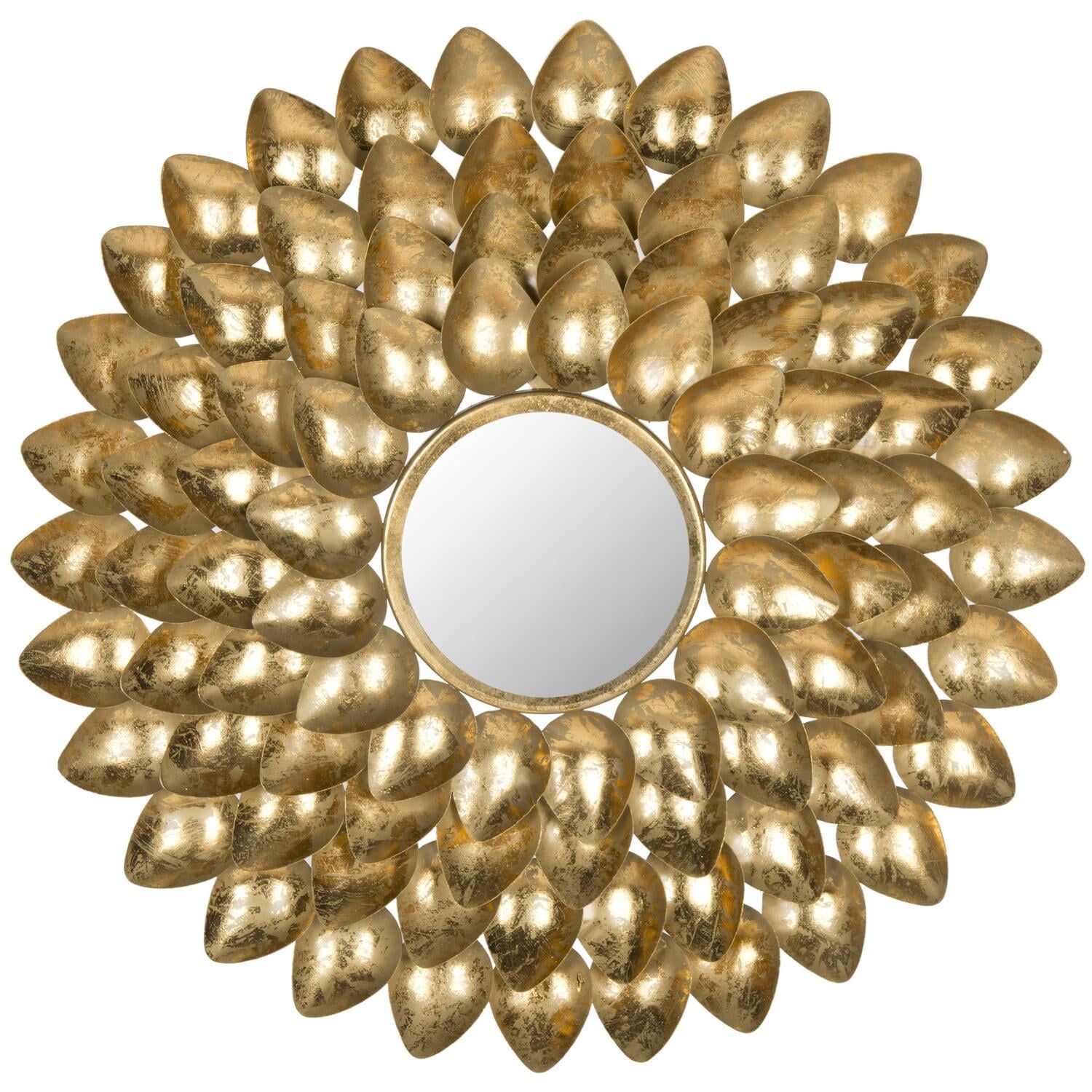 29" Round Gold Wood Sunburst Wall Mirror